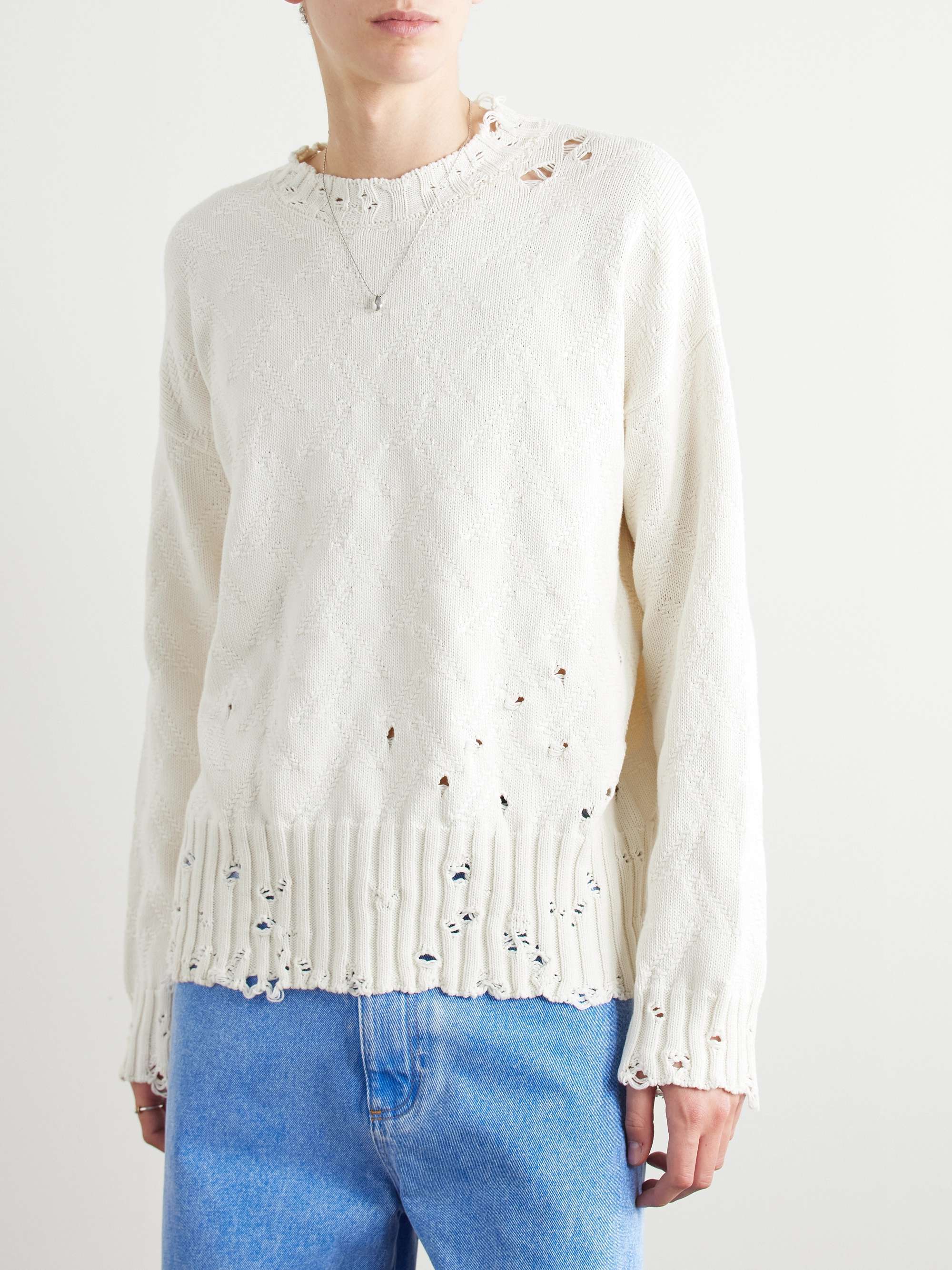 Confetti Distressed Jacquard-Knit Cotton Sweater view