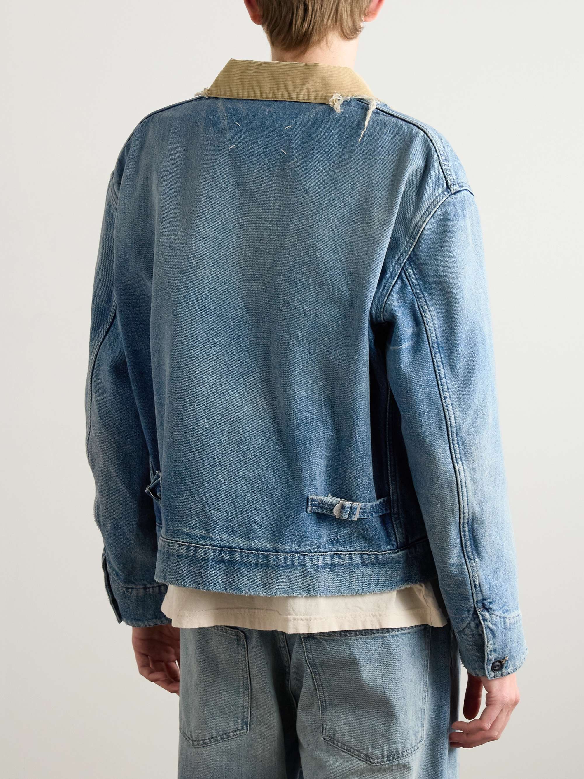 Distressed Corduroy-Trimmed Denim Jacket view
