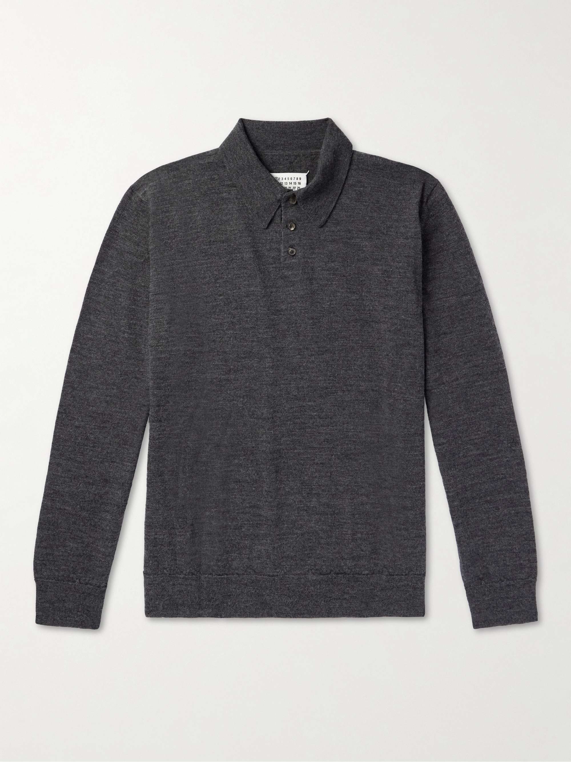 Suede-Trimmed Wool Polo Shirt view