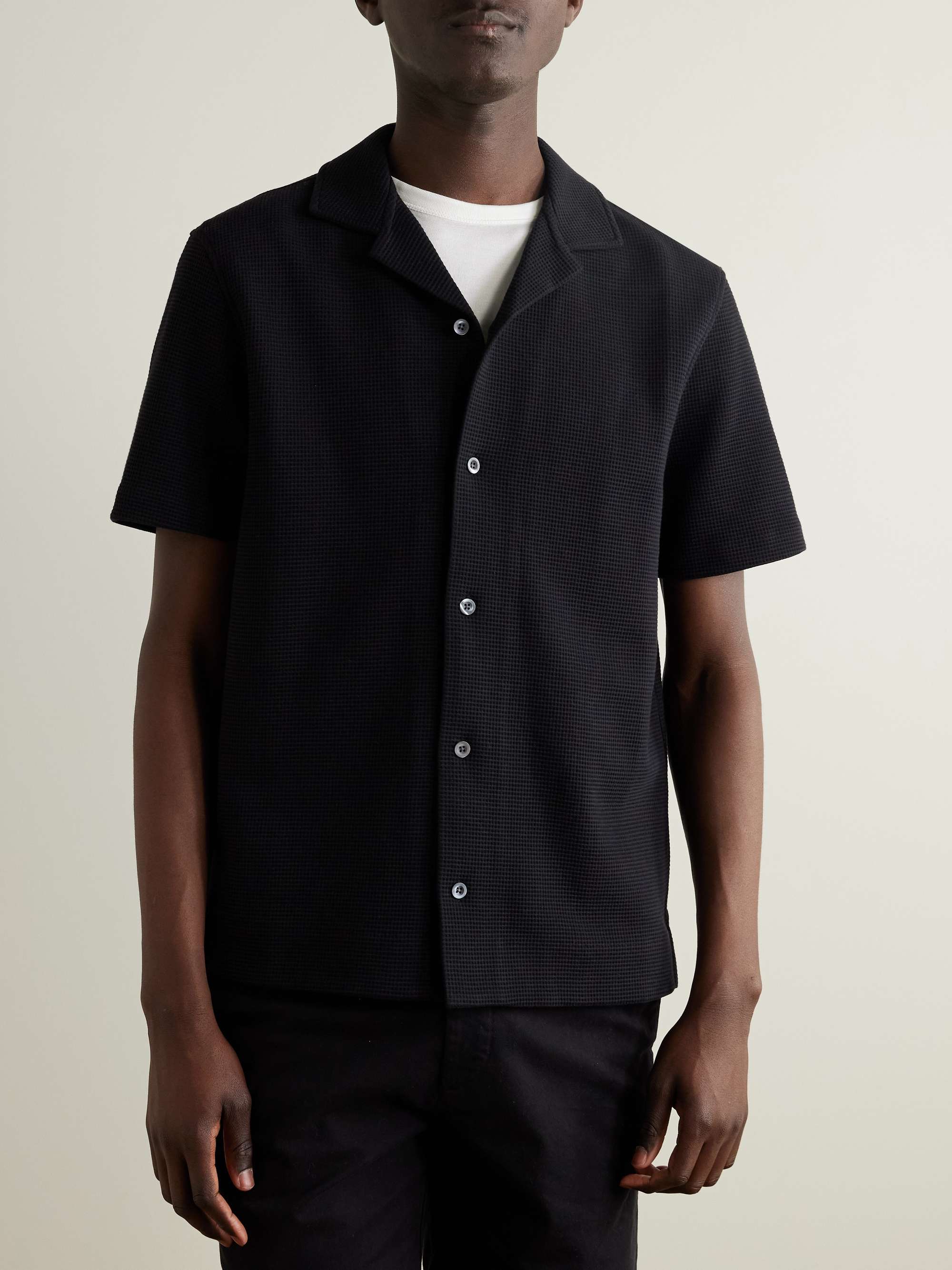 Camp-Collar Waffle-Knit Organic Cotton Shirt view
