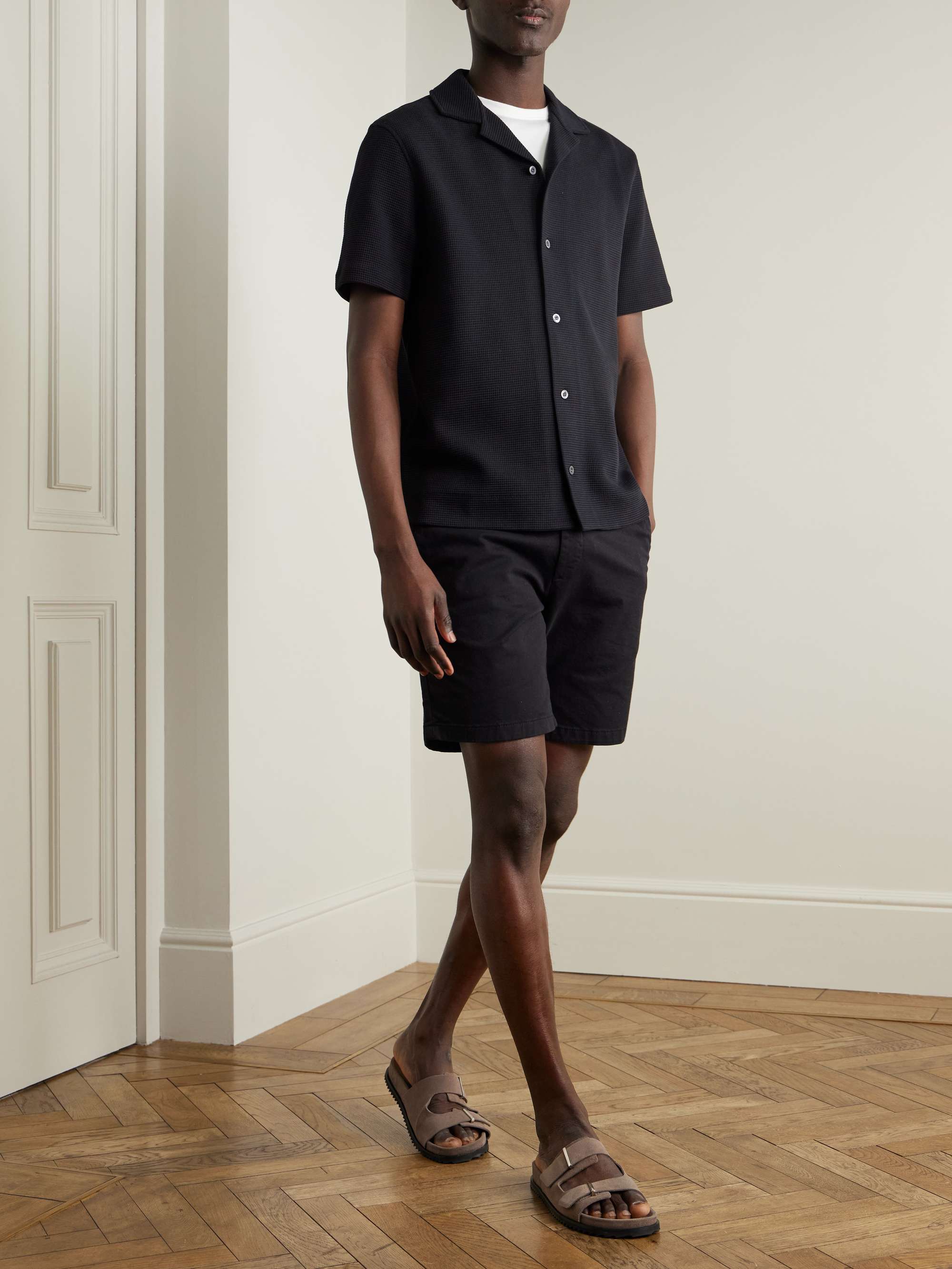 Camp-Collar Waffle-Knit Organic Cotton Shirt view