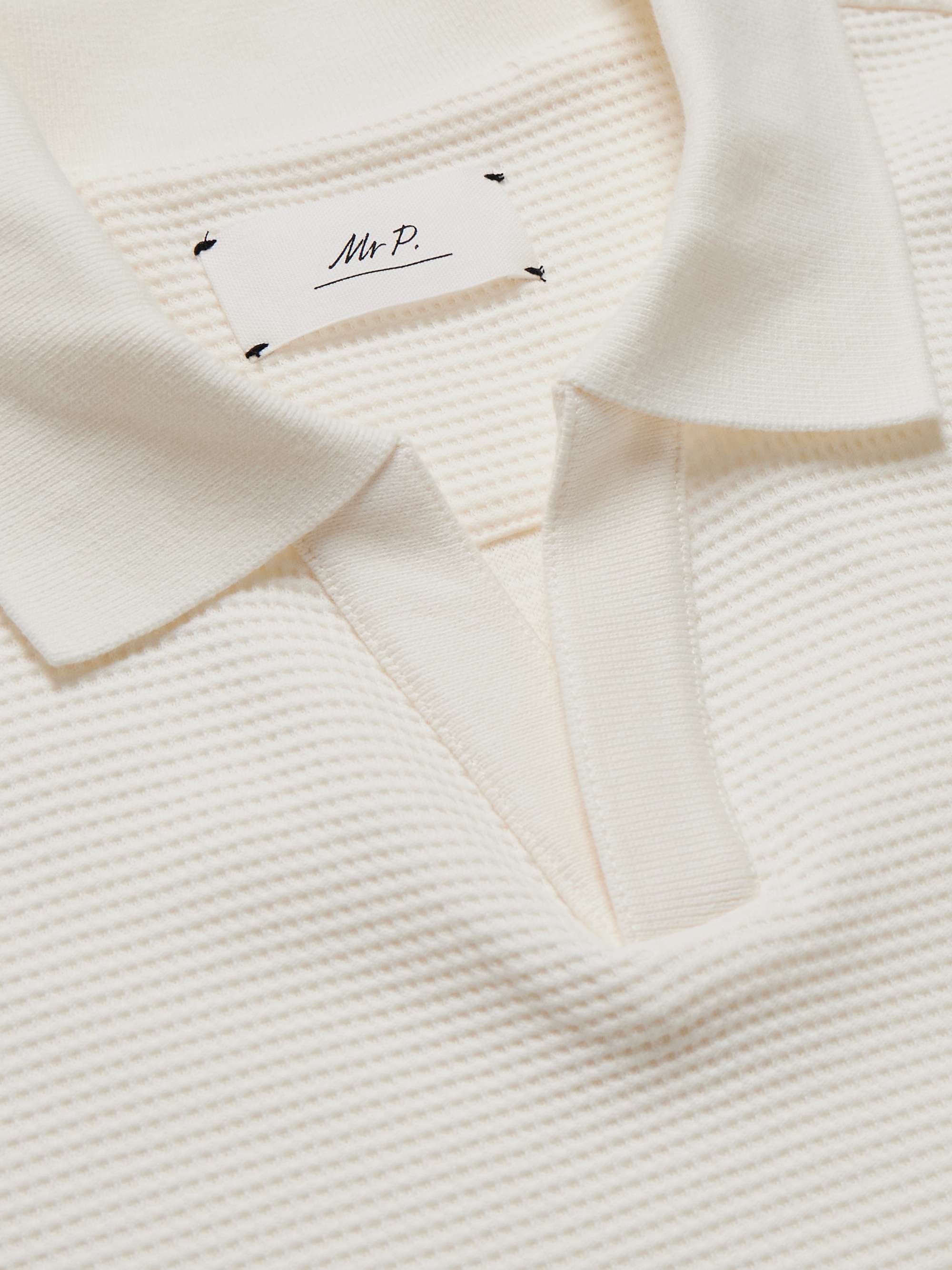Jonny Open-Collar Waffle-Knit Organic Cotton Polo Shirt view