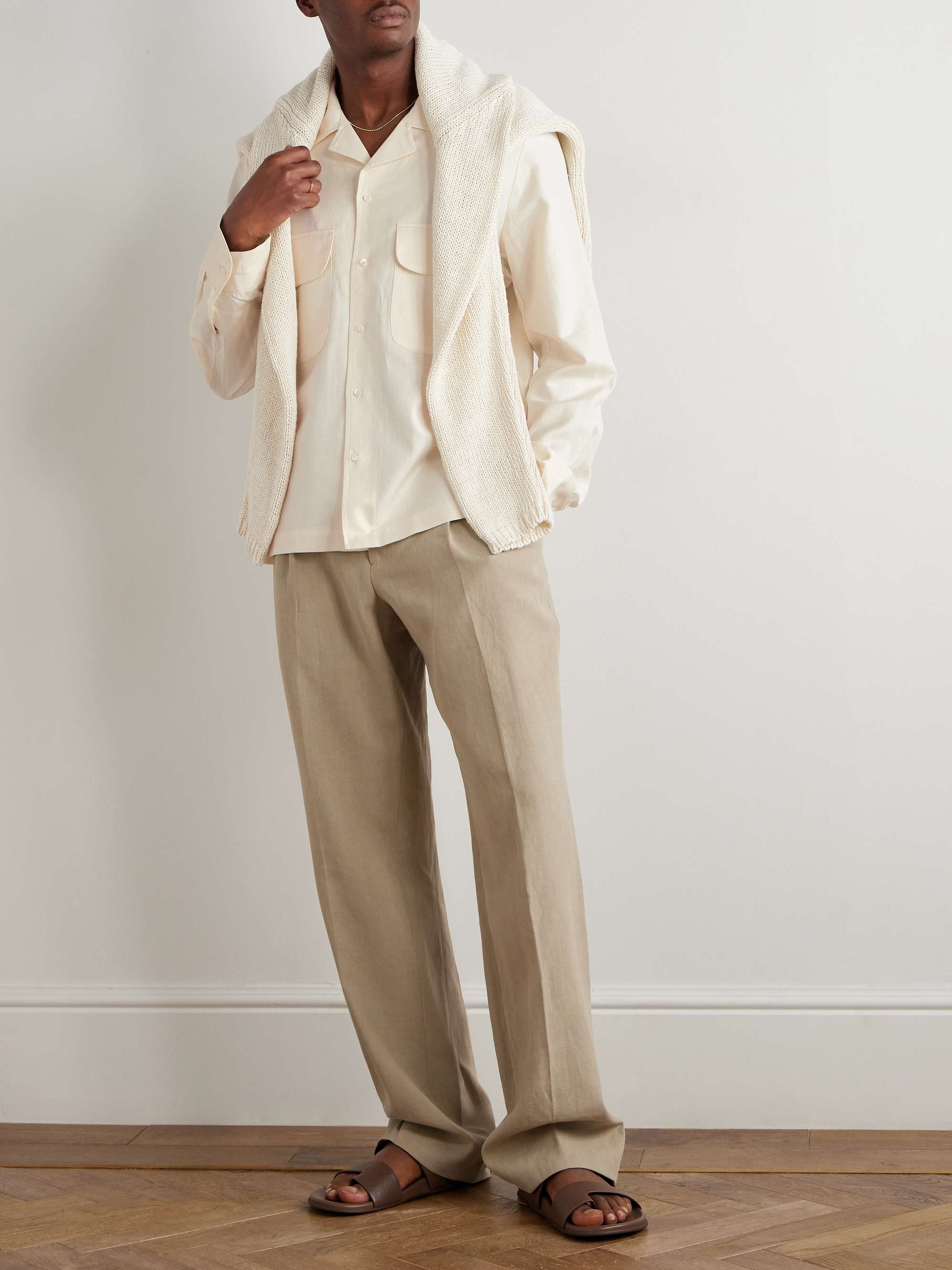Camp-Collar Cotton and Linen-Blend Shirt view