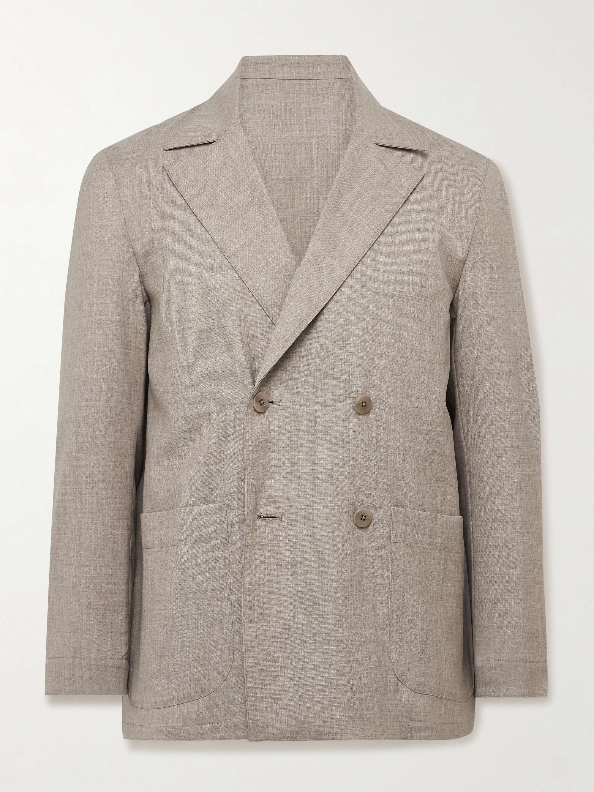 Unstructured Double-Breasted Wool Suit Jacket view