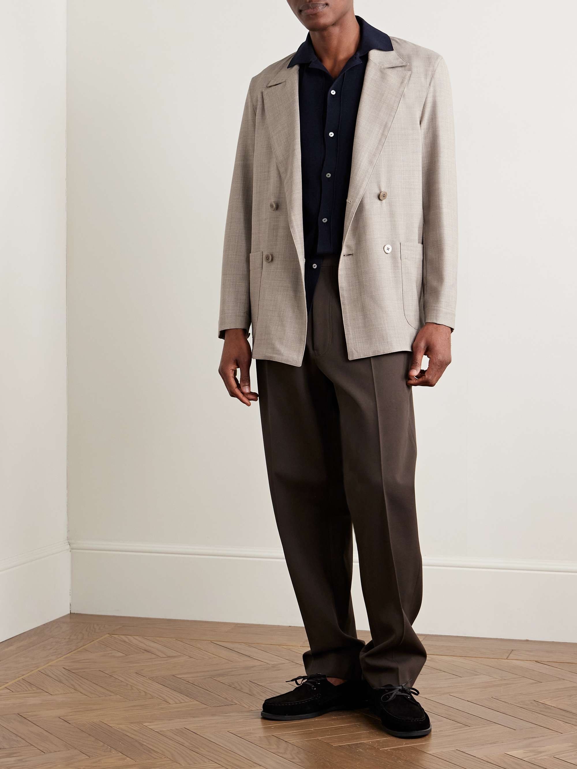 Unstructured Double-Breasted Wool Suit Jacket view