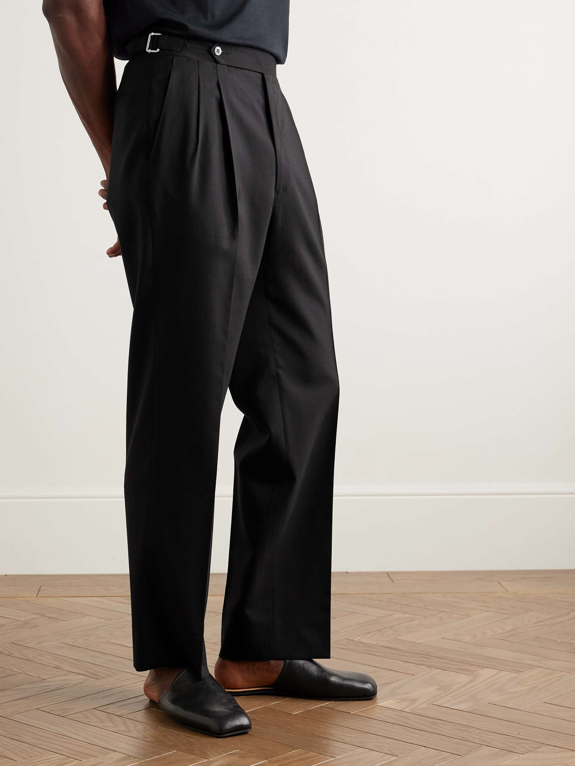 Straight-Leg Pleated Wool Trousers view