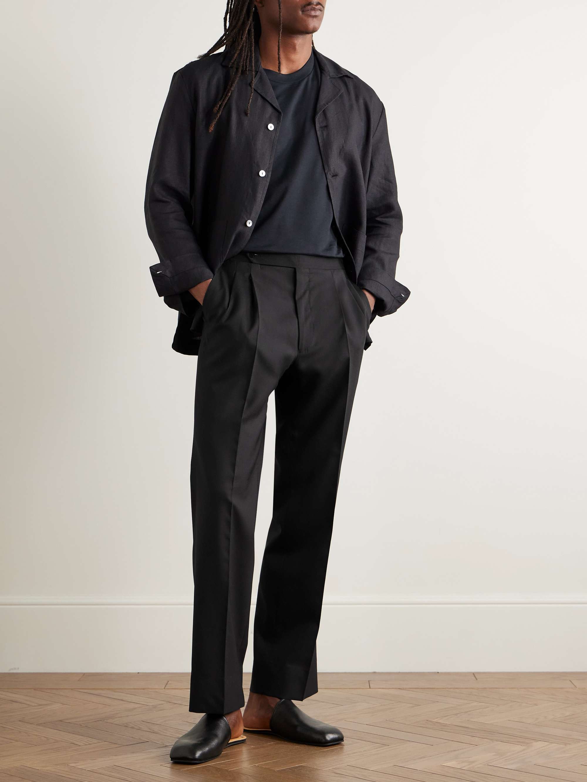 Straight-Leg Pleated Wool Trousers view