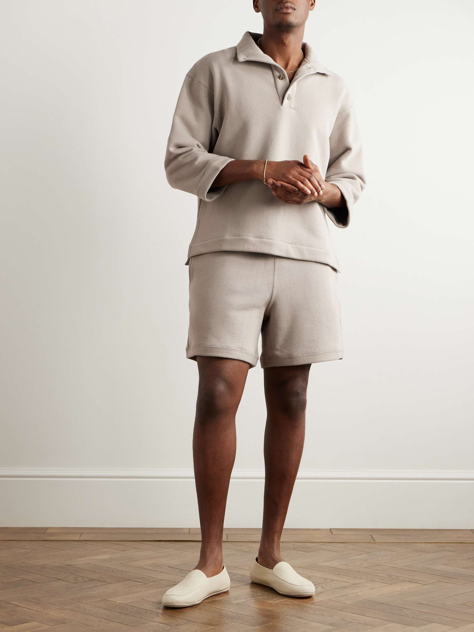 Straight-Leg Cotton-Terry Drawstring Shorts view