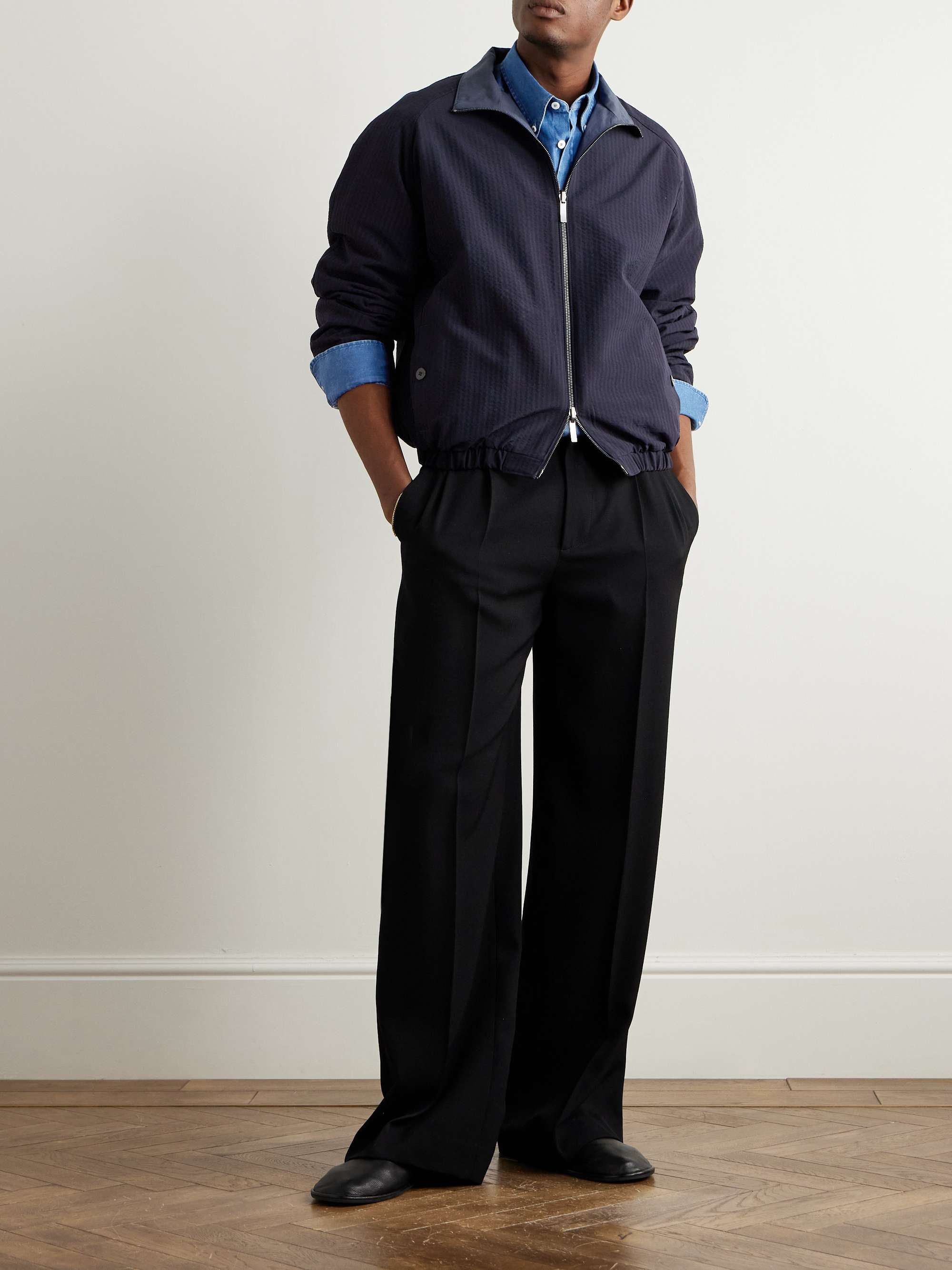 Reversible Wool-Seersucker and Poplin Bomber Jacket view