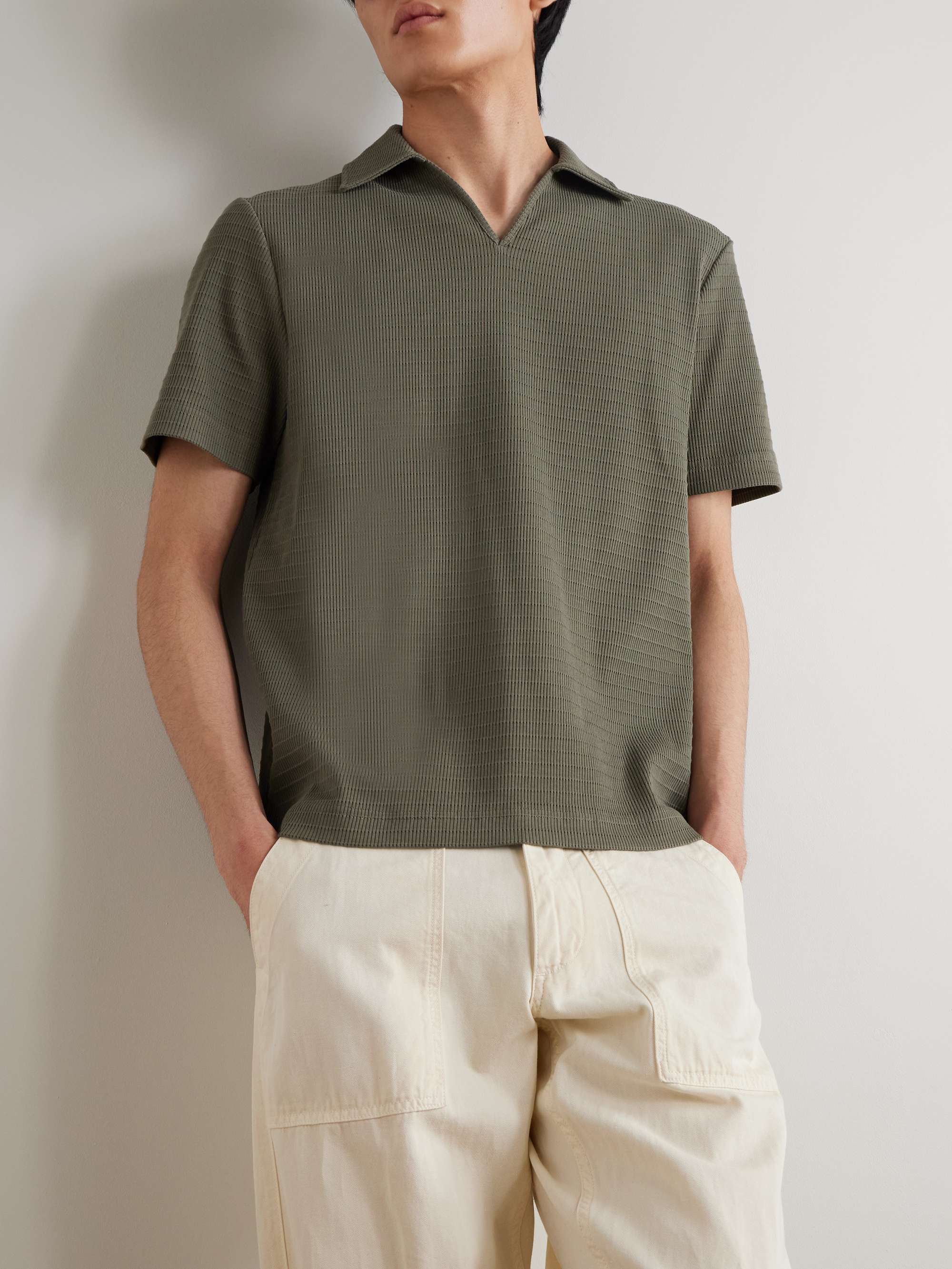 Ribbed Organic Cotton-Jersey Polo Shirt view