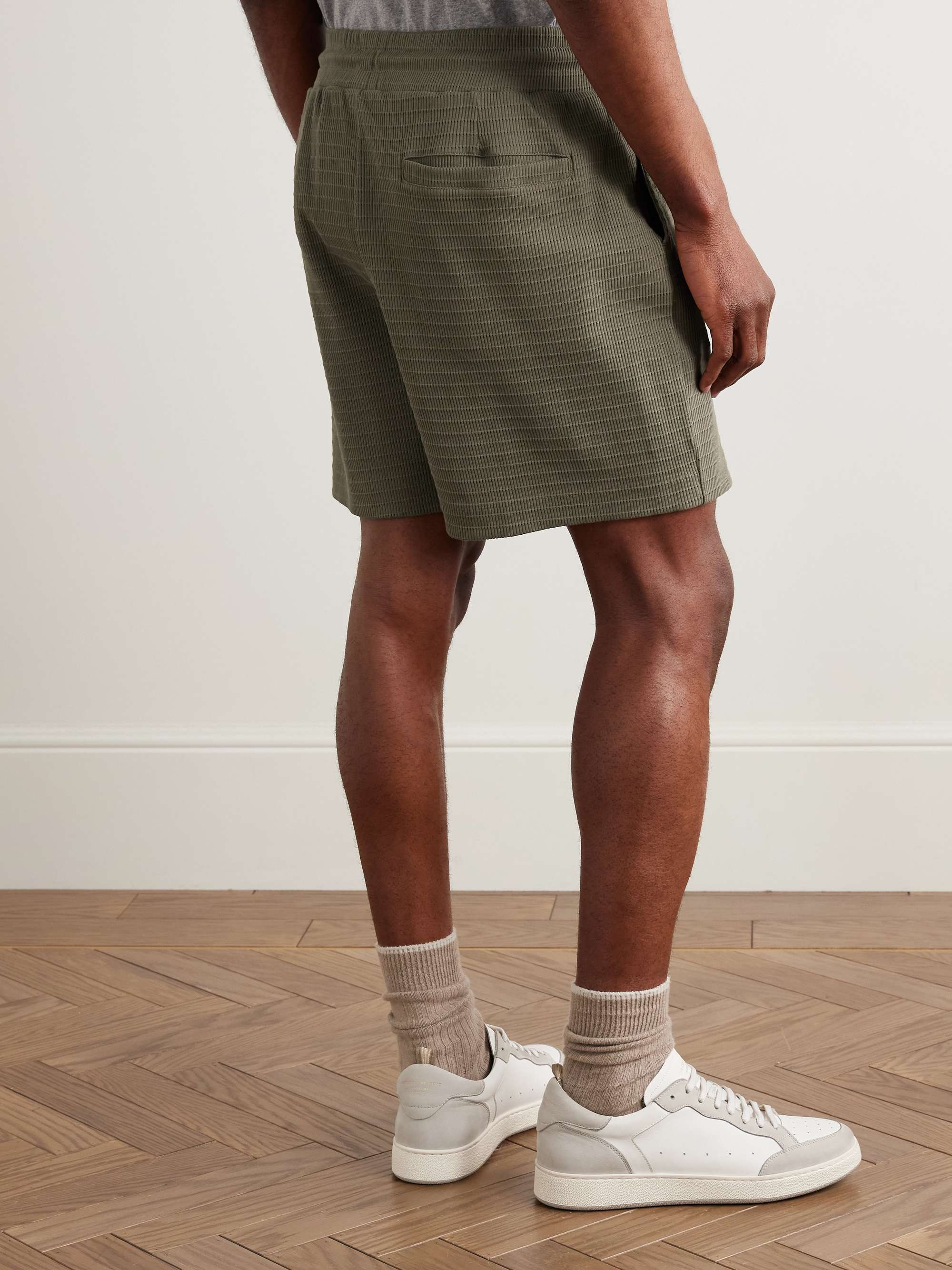 Straight-Leg Ribbed Organic Cotton-Jersey Drawstring Shorts view
