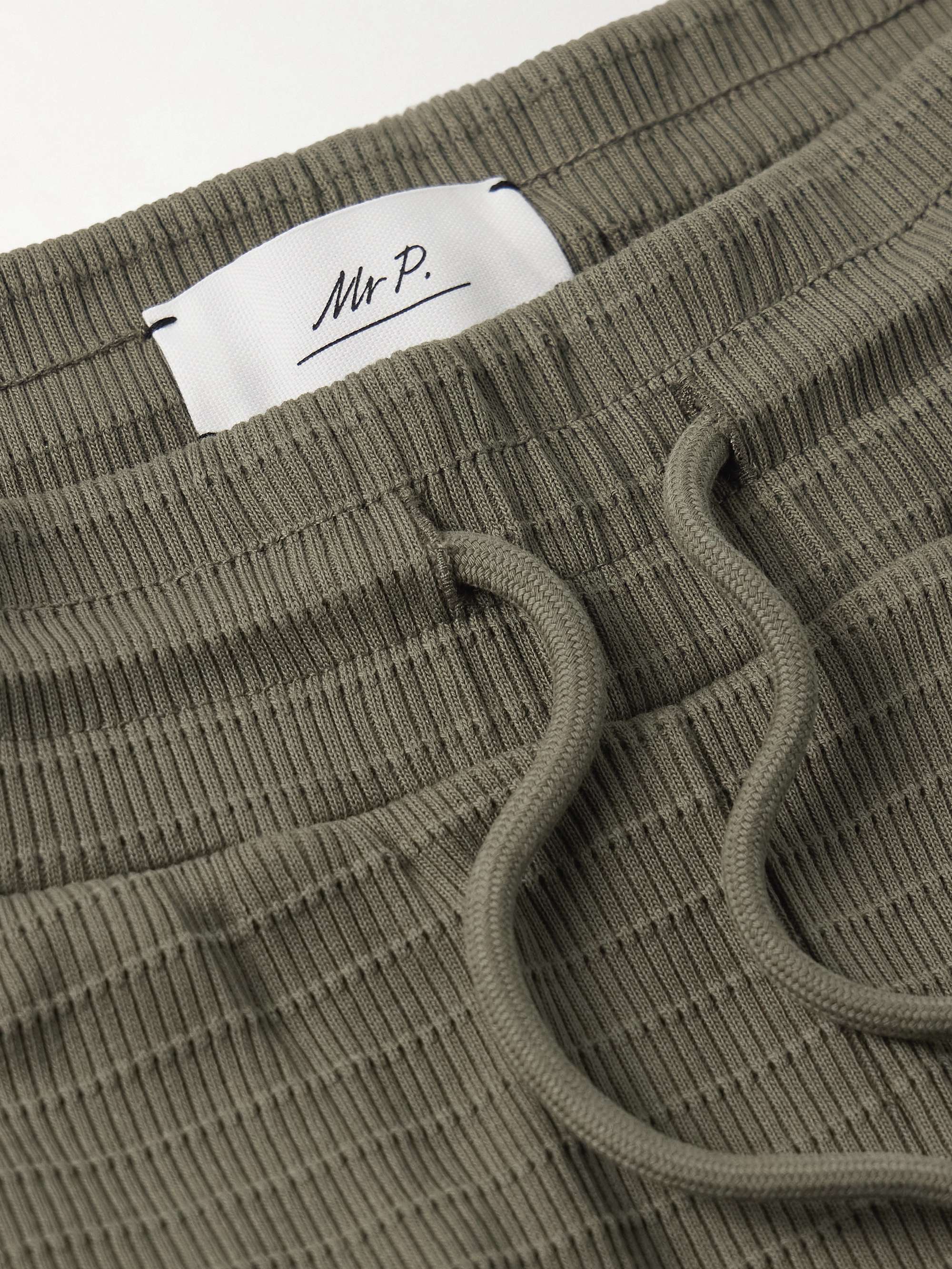 Straight-Leg Ribbed Organic Cotton-Jersey Drawstring Shorts view