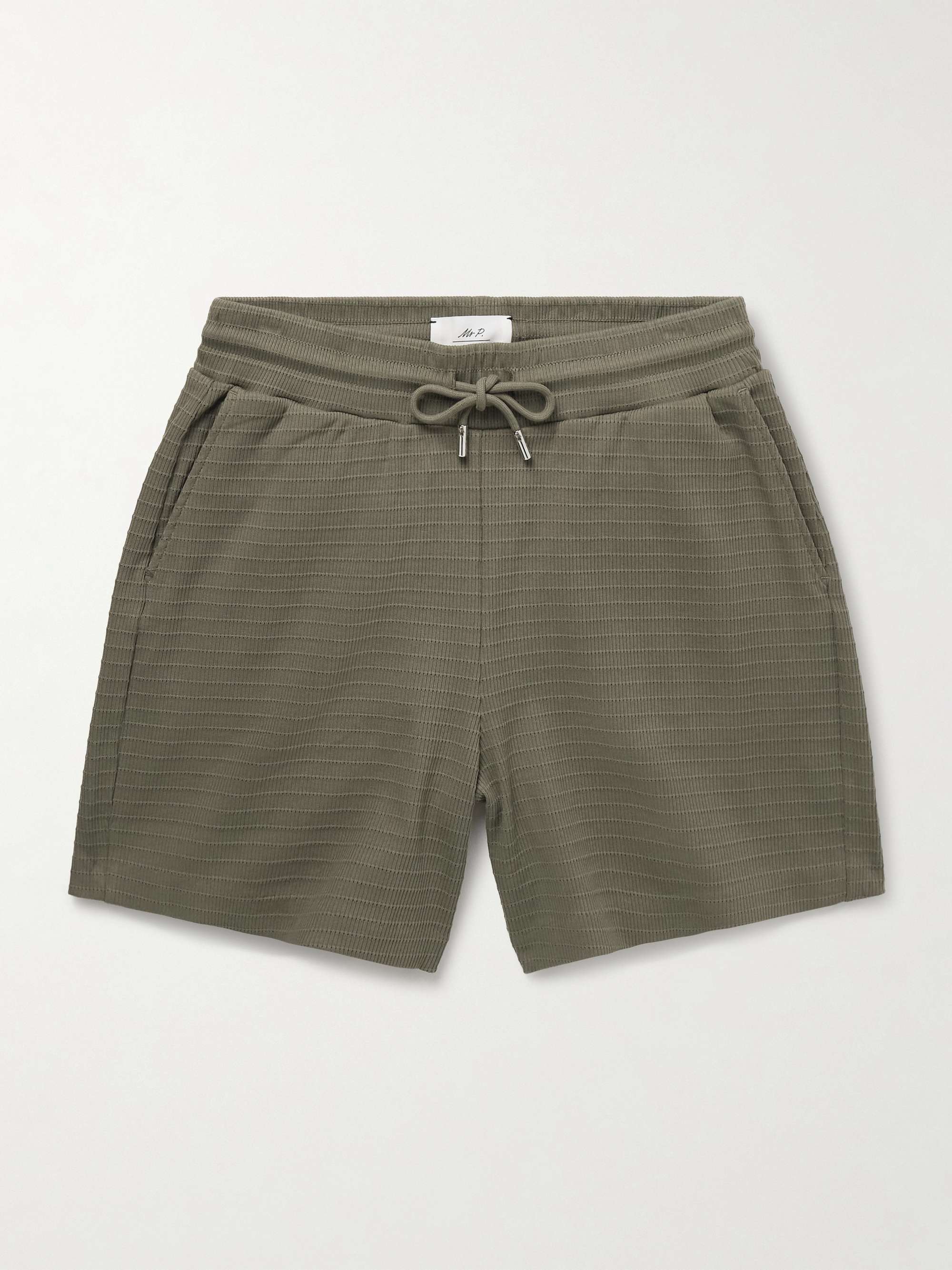 Straight-Leg Ribbed Organic Cotton-Jersey Drawstring Shorts view