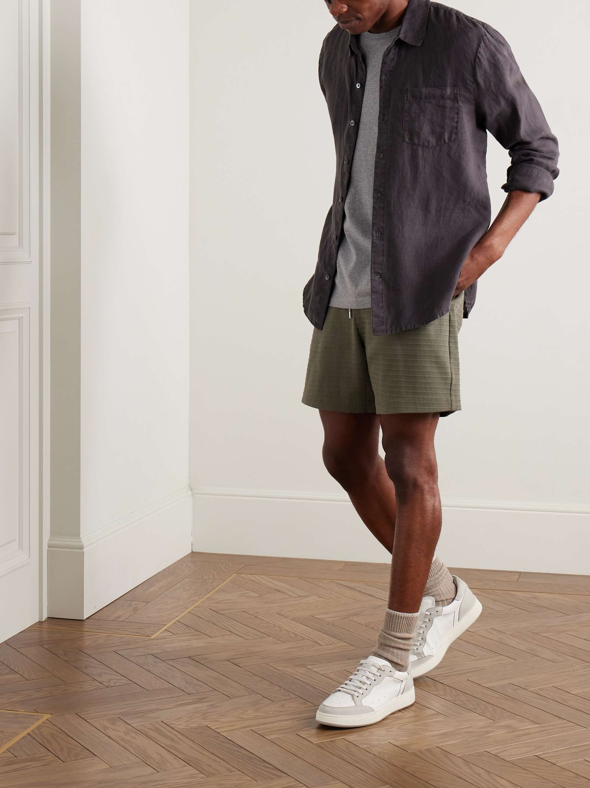 Straight-Leg Ribbed Organic Cotton-Jersey Drawstring Shorts view