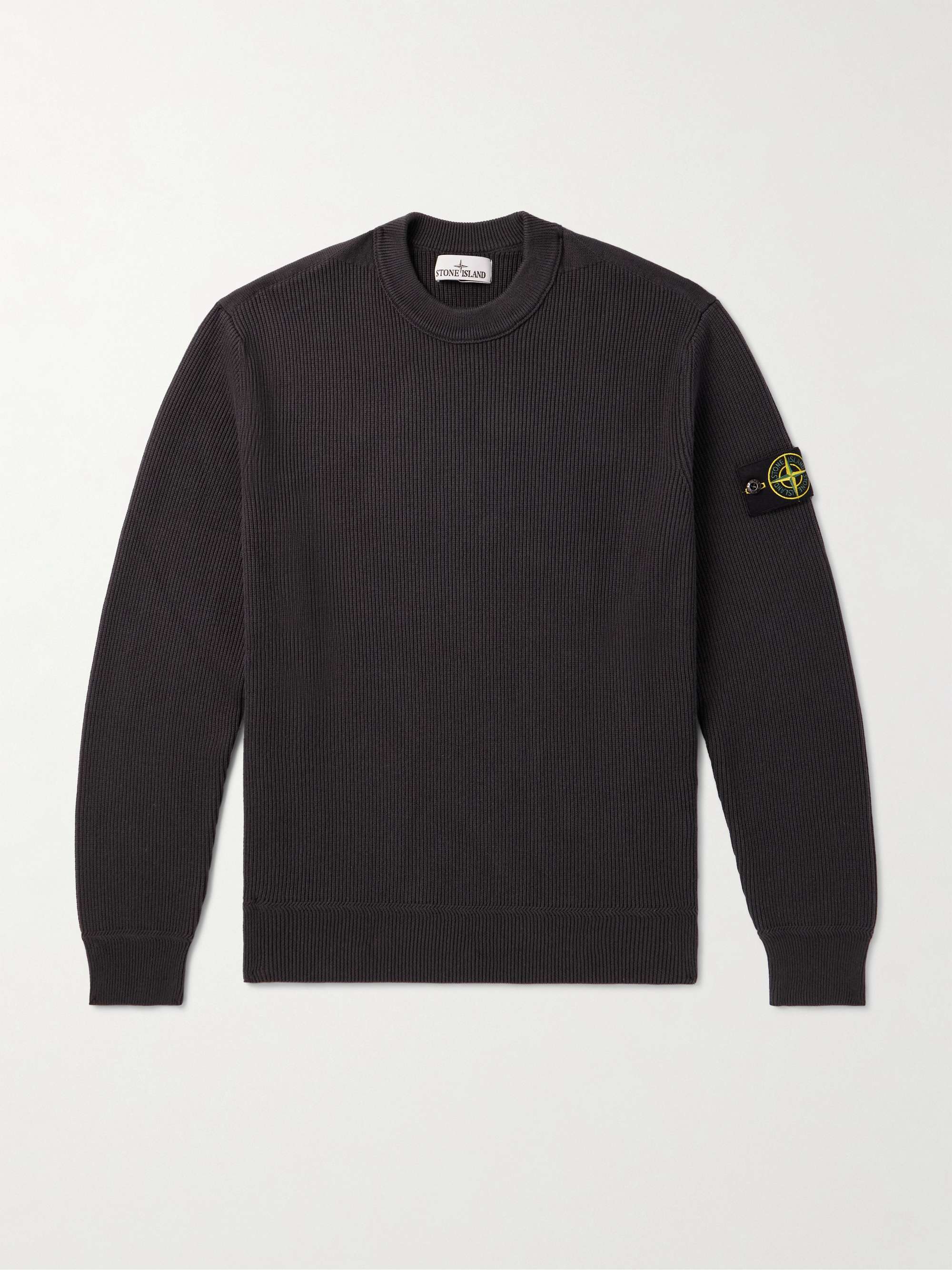 Logo-Appliquéd Ribbed-Knit Cotton Sweater view