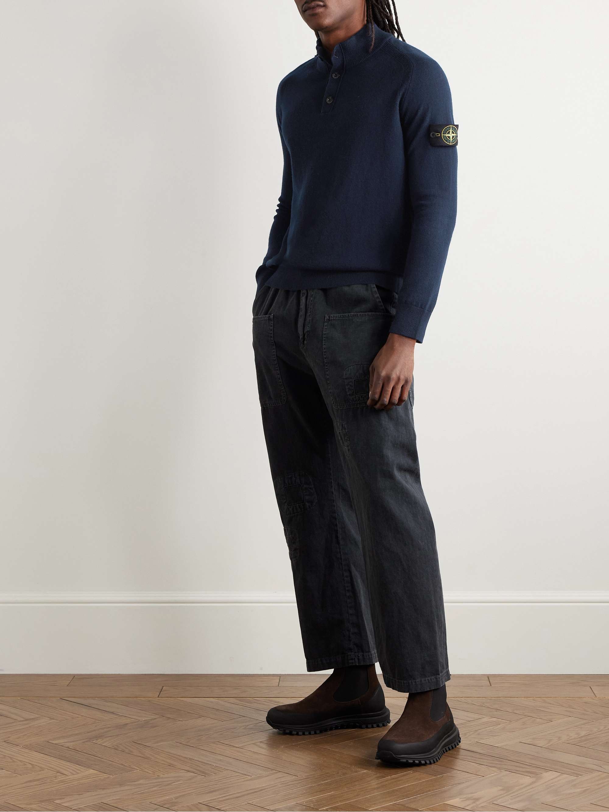 Logo-Appliquéd Virgin Wool Half-Placket Sweater view