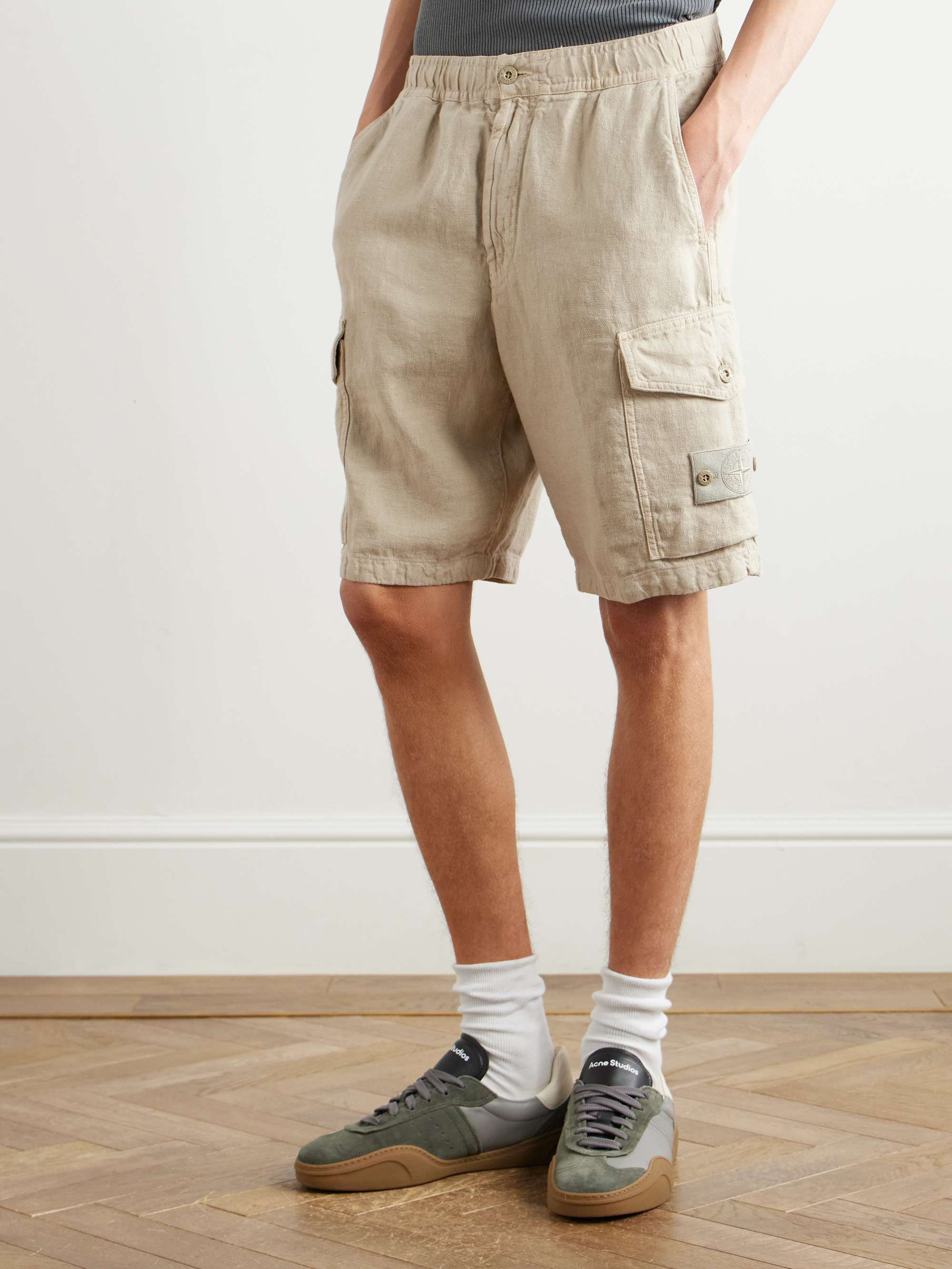 Ghost Straight-Leg Logo-Appliquéd Garment-Dyed Linen Cargo Shorts view
