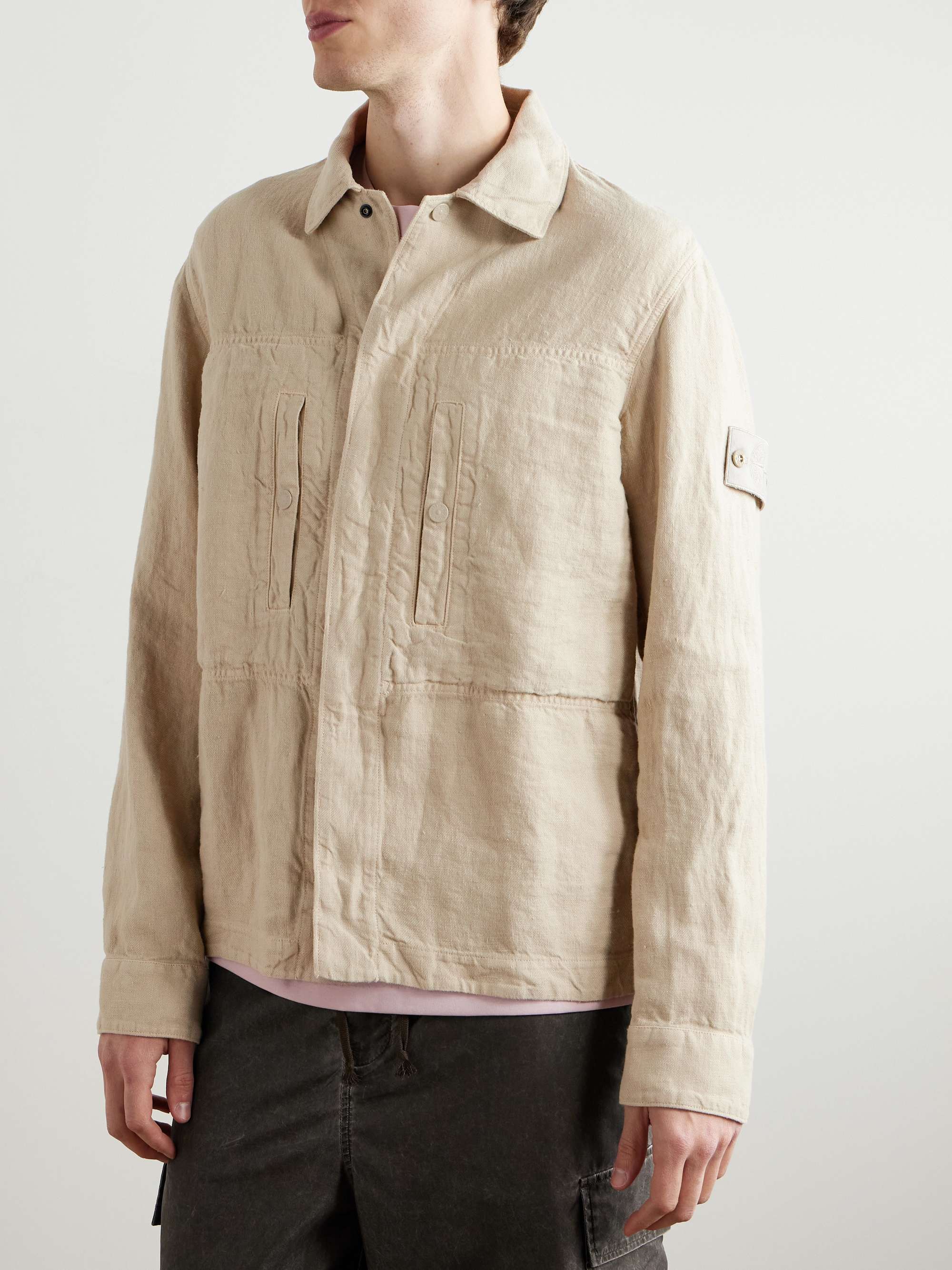 Ghost Logo-Appliquéd Garment-Dyed Linen-Twill Overshirt view