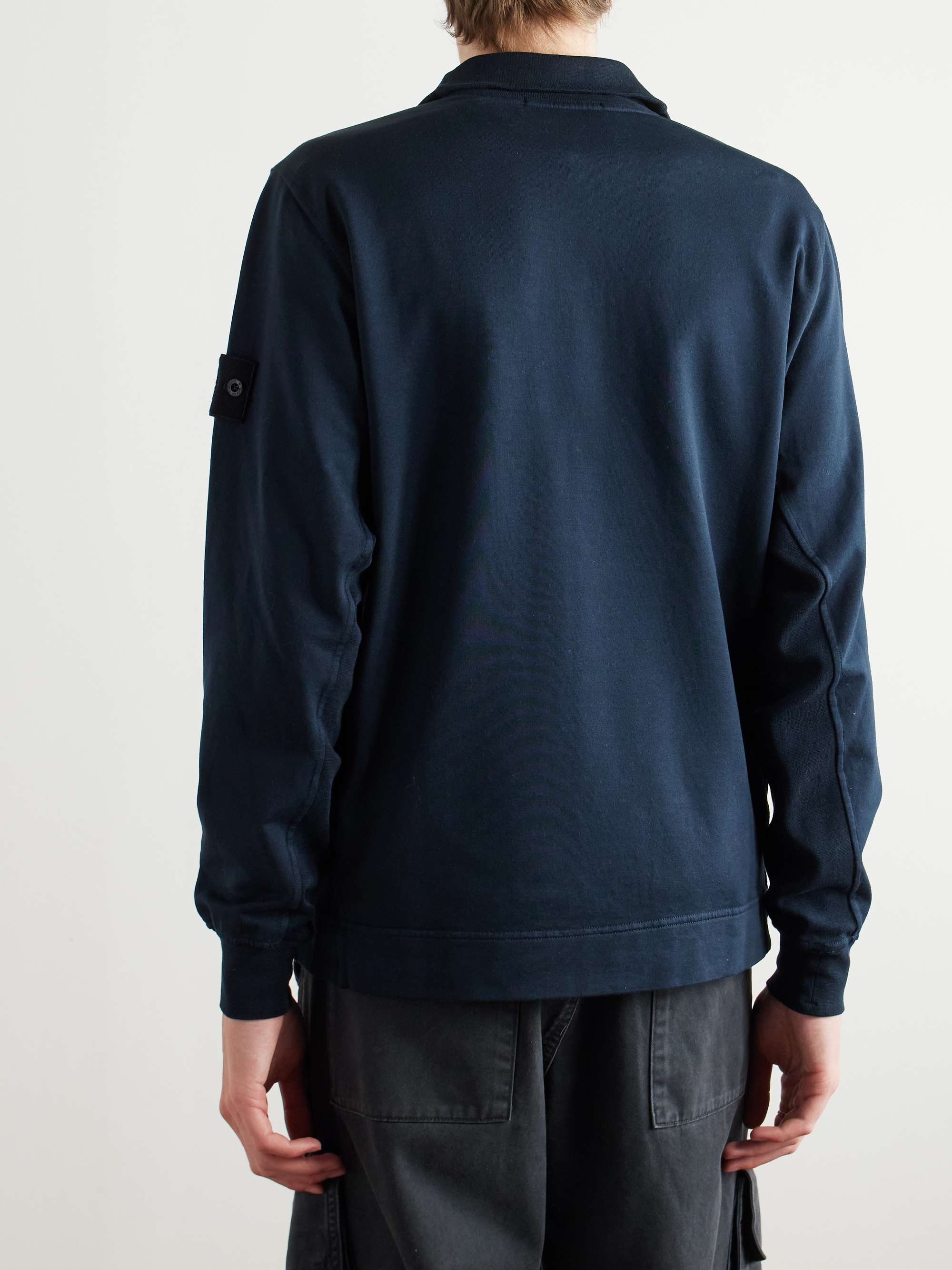 Ghost Logo-Appliquéd Garment-Dyed Cotton-Blend Jersey Half-Placket Sweatshirt view
