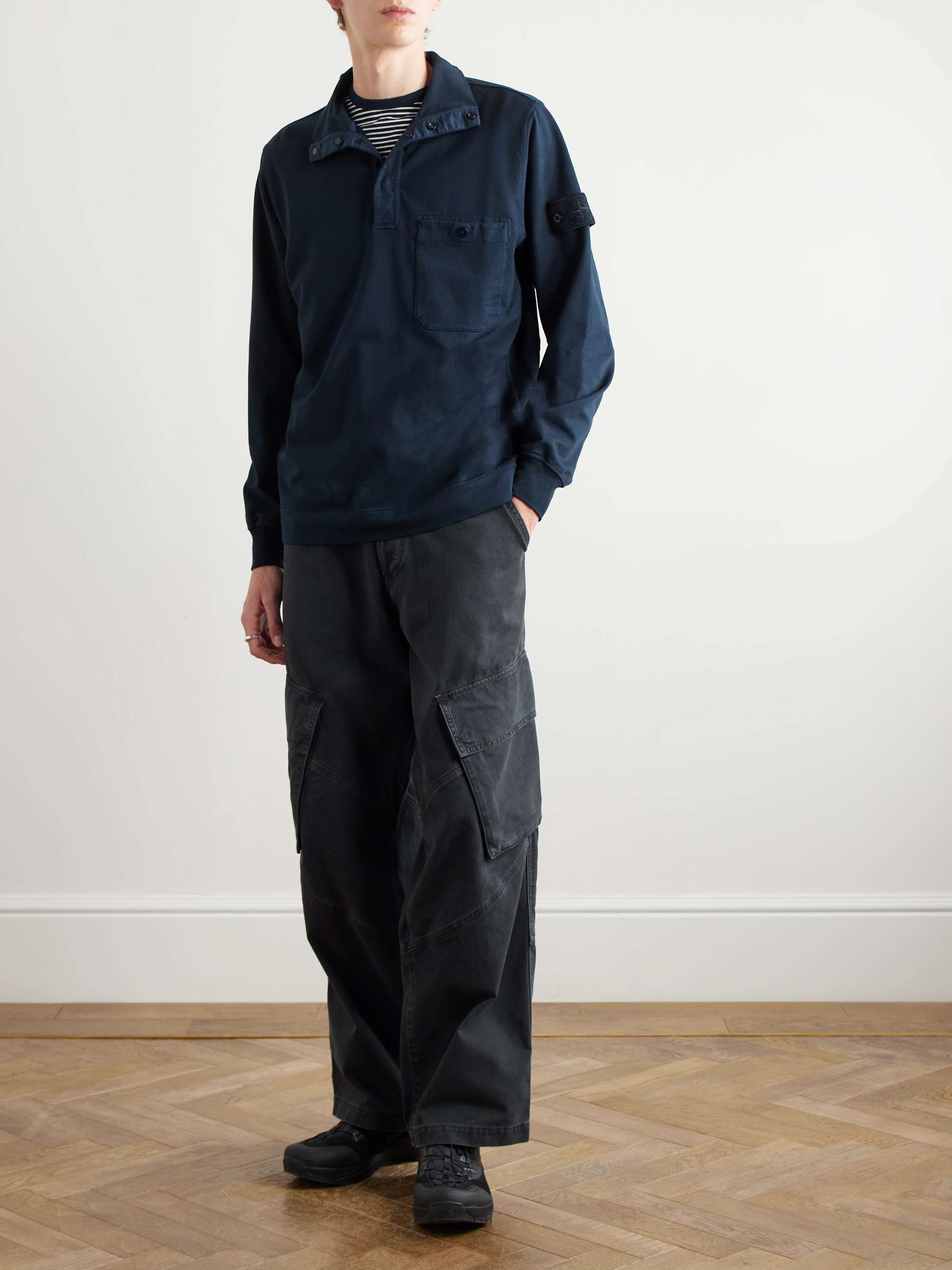 Ghost Logo-Appliquéd Garment-Dyed Cotton-Blend Jersey Half-Placket Sweatshirt view