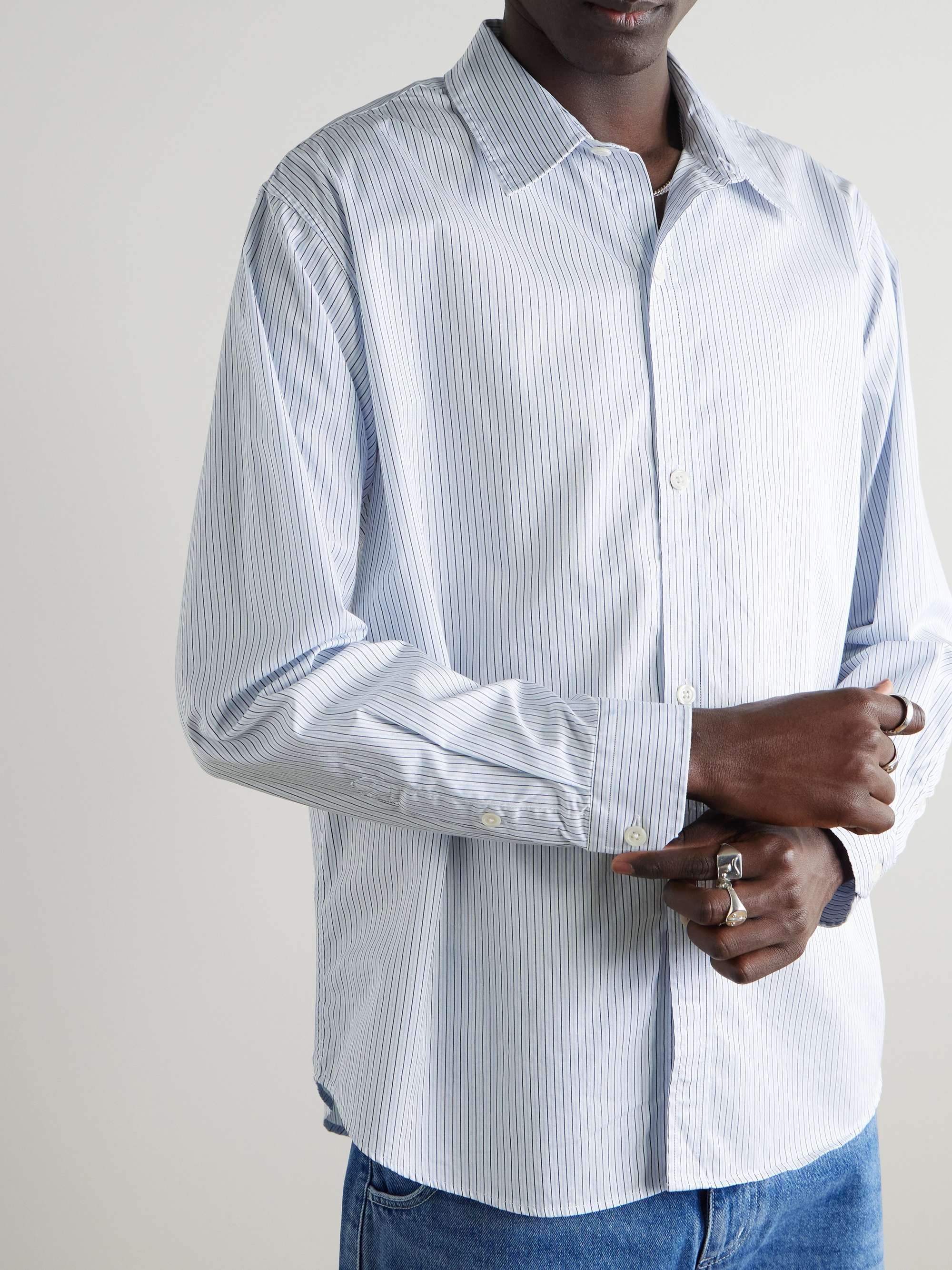 Evening Pinstriped Cotton-Poplin Shirt view