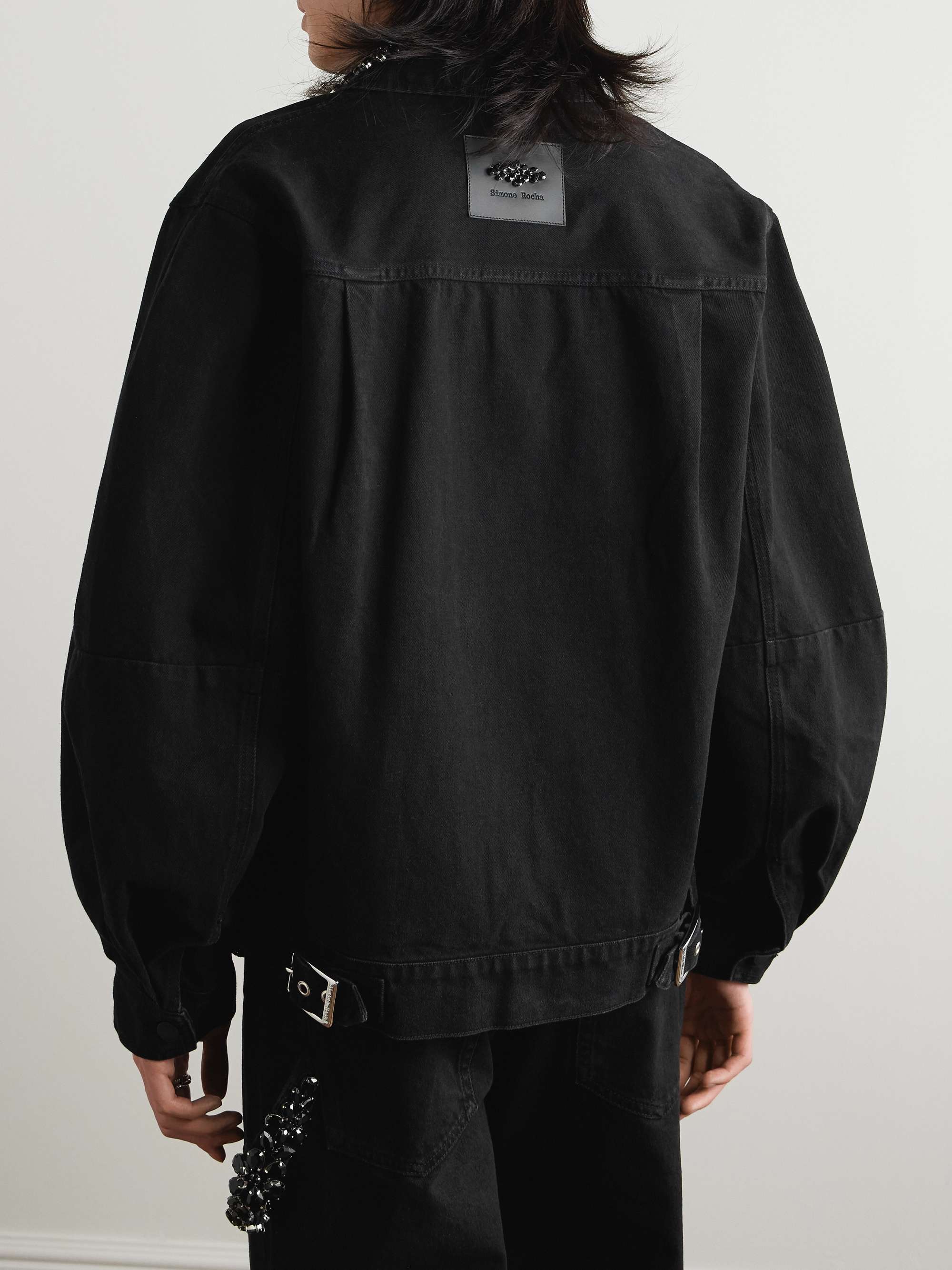Crystal-Embellished Pleated Denim Jacket view
