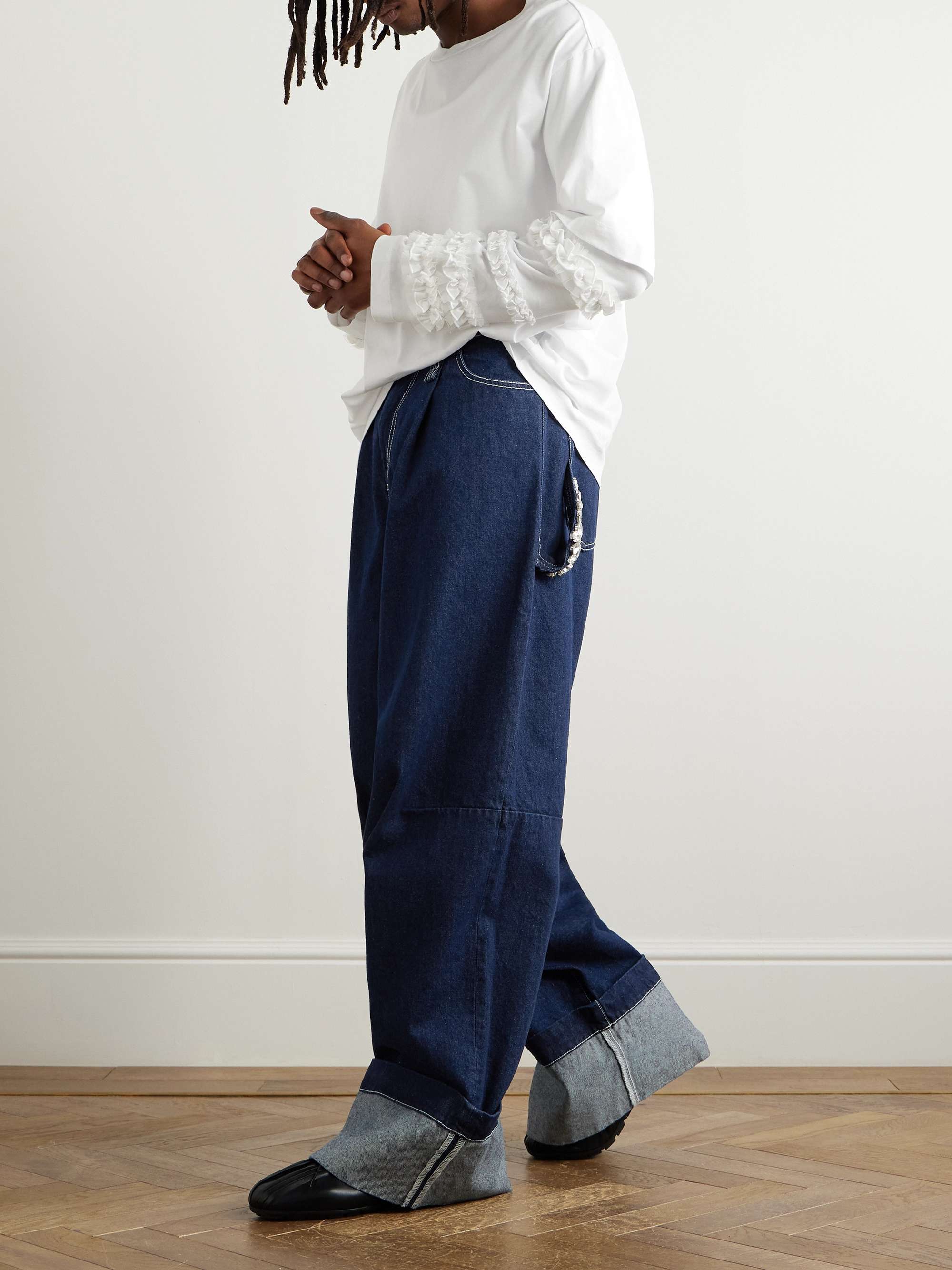 Puddle Wide-Leg Pleated Crystal-Embellished Jeans view