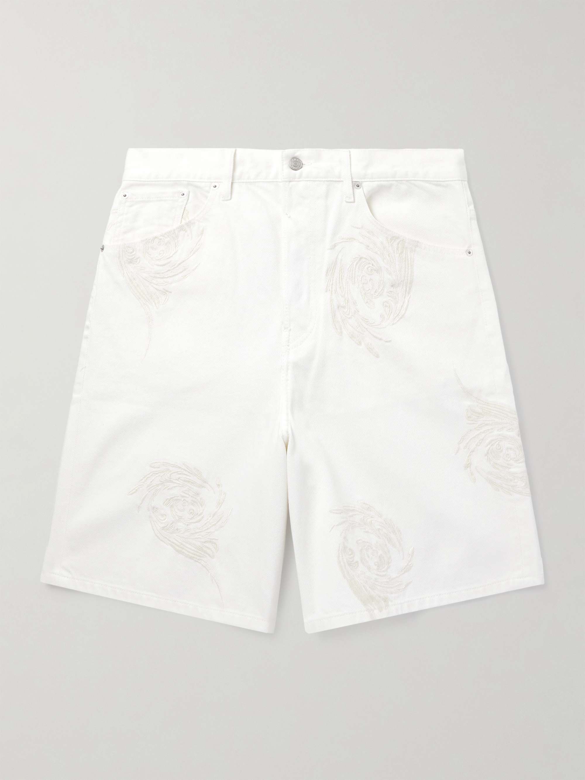 Straight-Leg Embroidered Denim Bermuda Shorts view