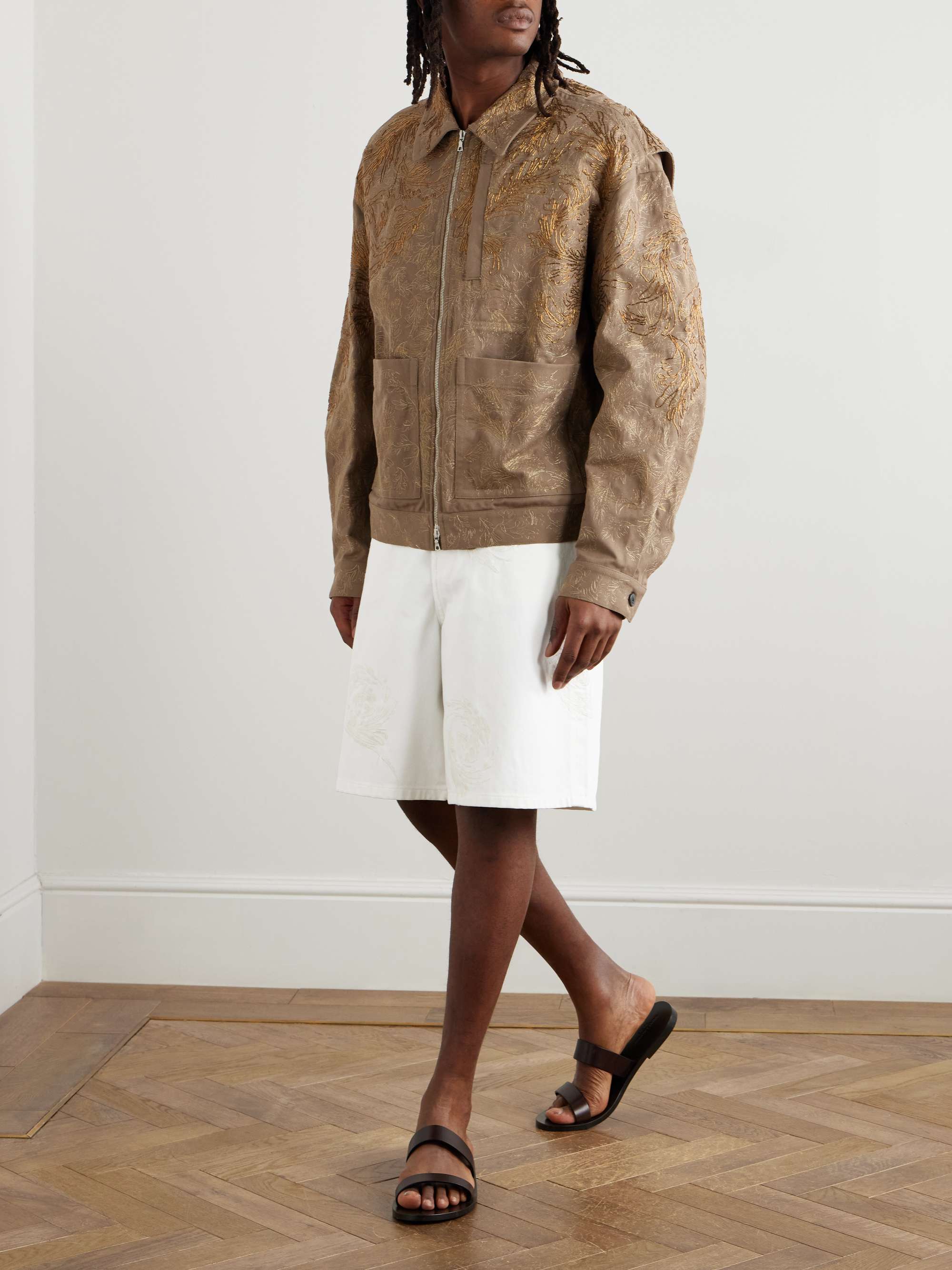 Straight-Leg Embroidered Denim Bermuda Shorts view
