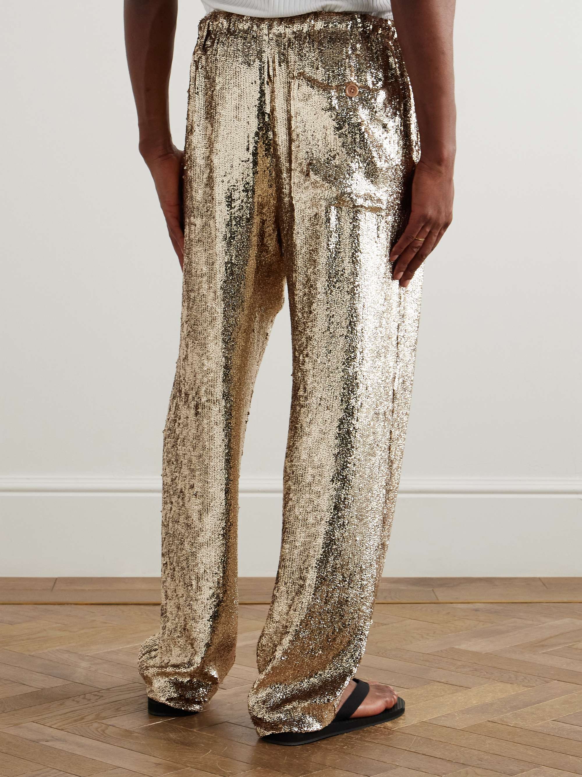 Wide-Leg Sequinned Crepe Drawstring Trousers view