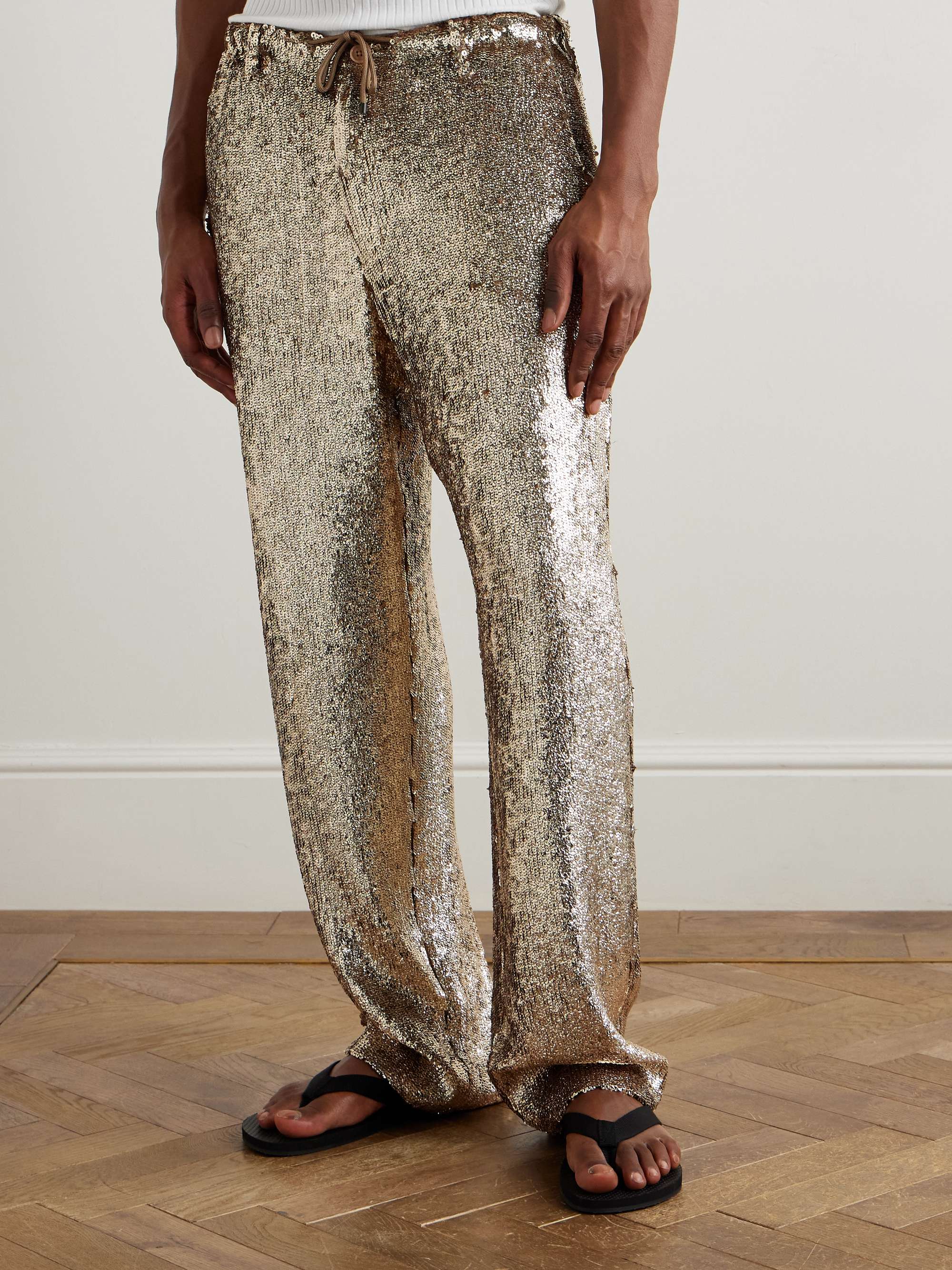 Wide-Leg Sequinned Crepe Drawstring Trousers view