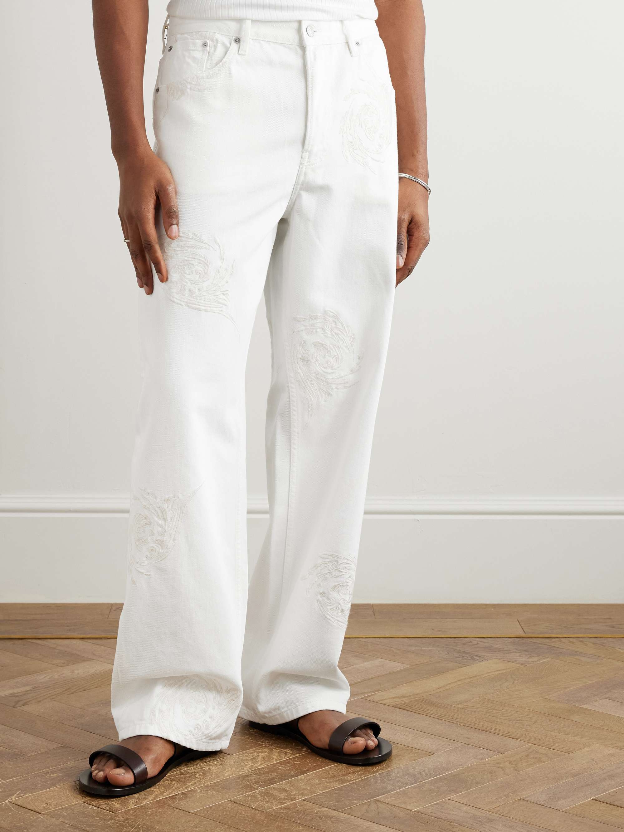 Straight-Leg Embroidered Denim Jeans view