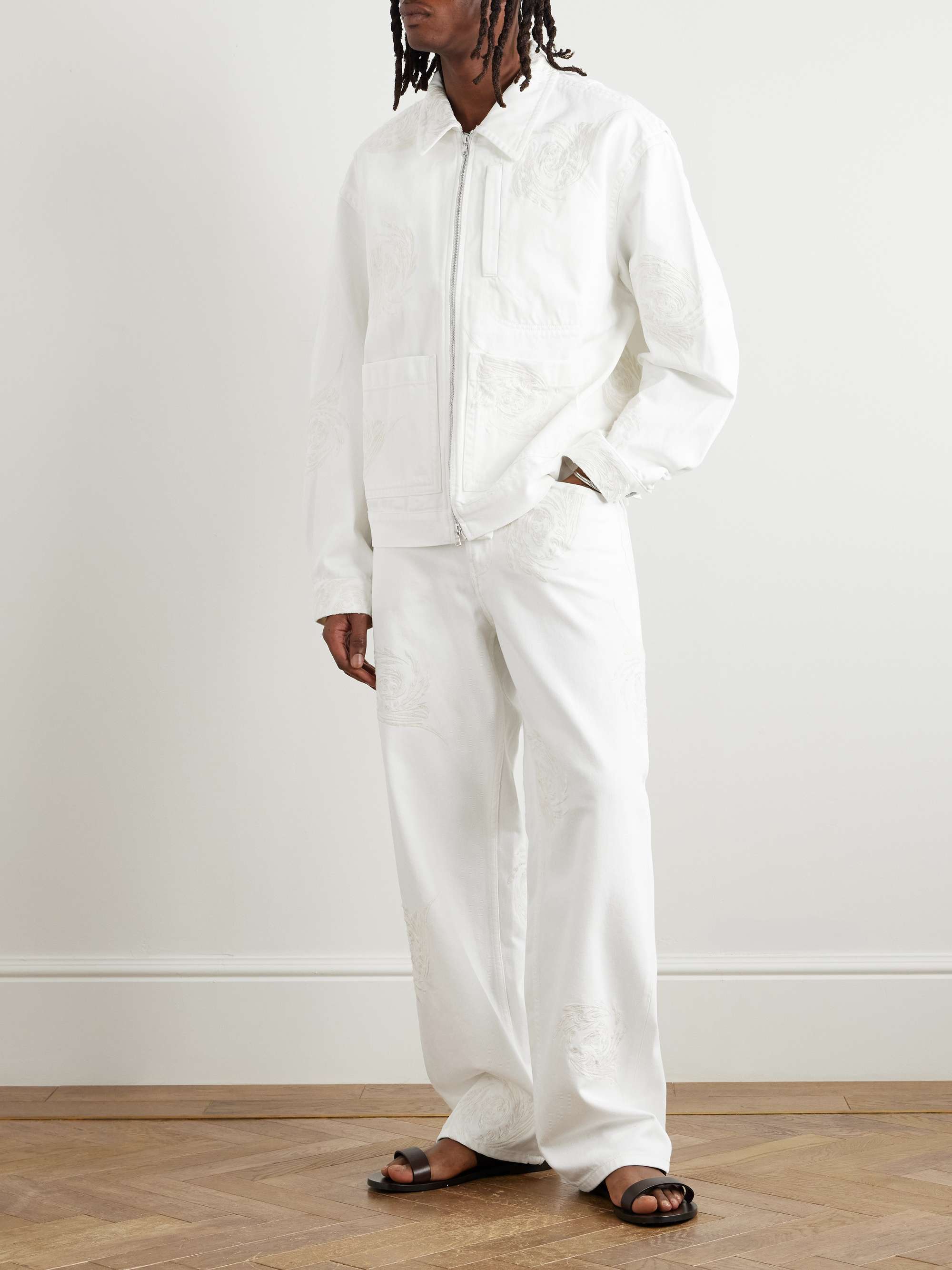 Straight-Leg Embroidered Denim Jeans view