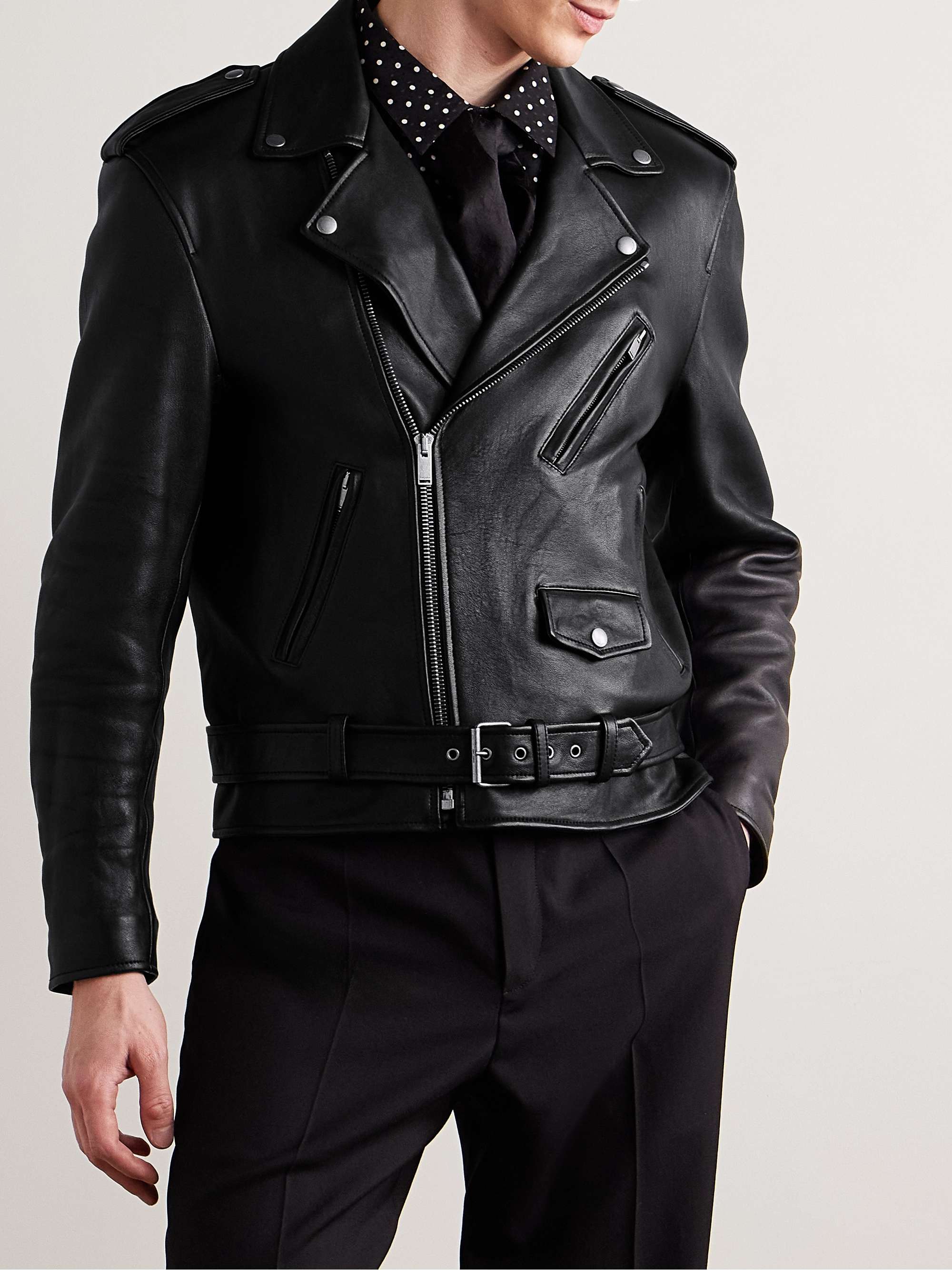 Belted Leather Biker Jacket view