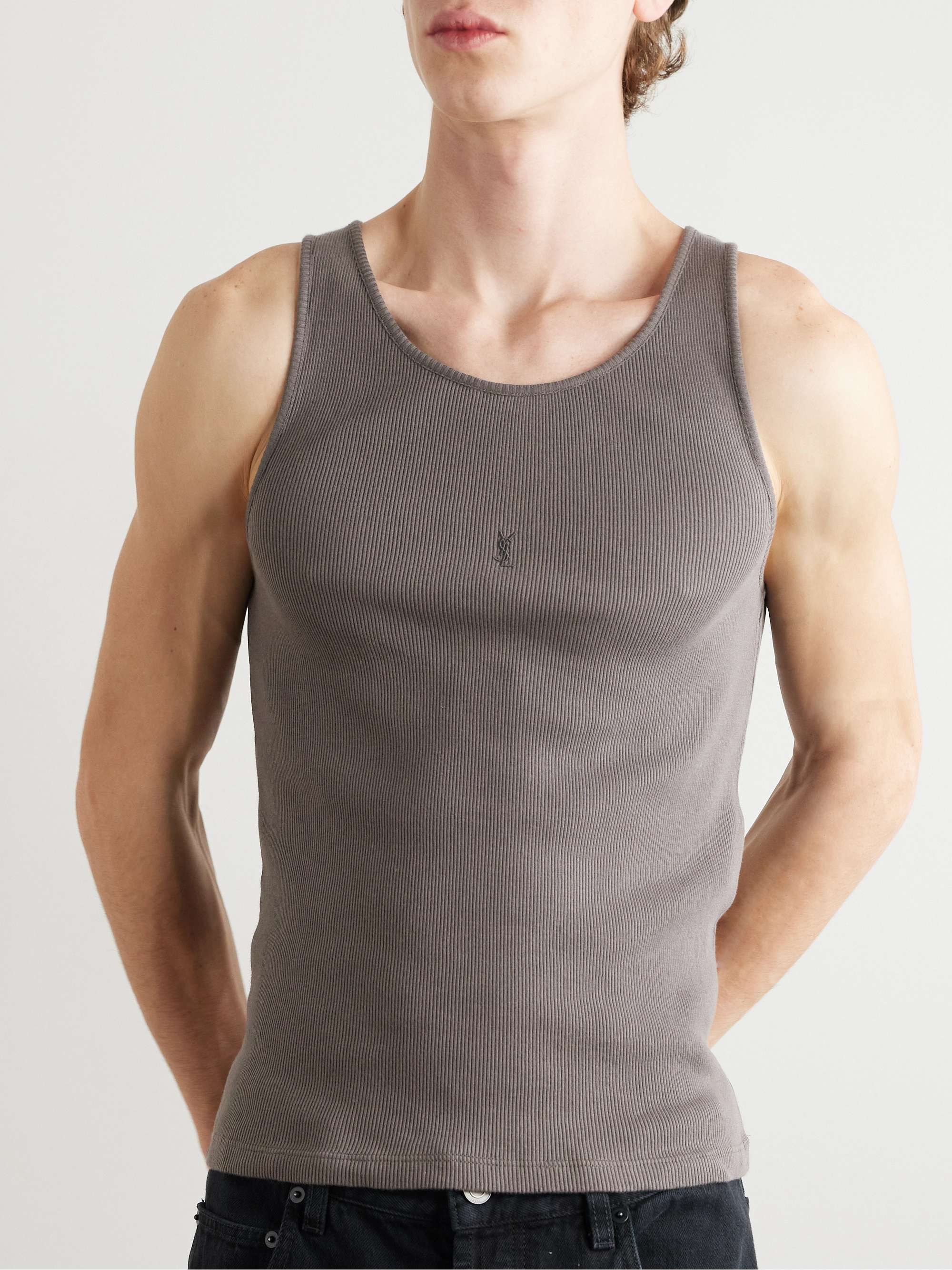 Logo-Embroidered Ribbed Cotton Tank Top view