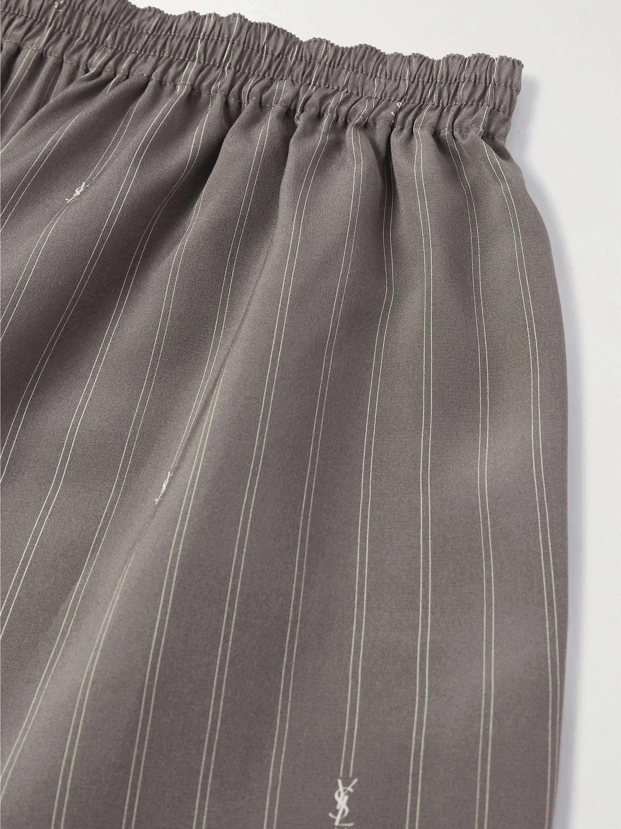 Straight-Leg Logo-Print Pinstriped Silk Shorts view