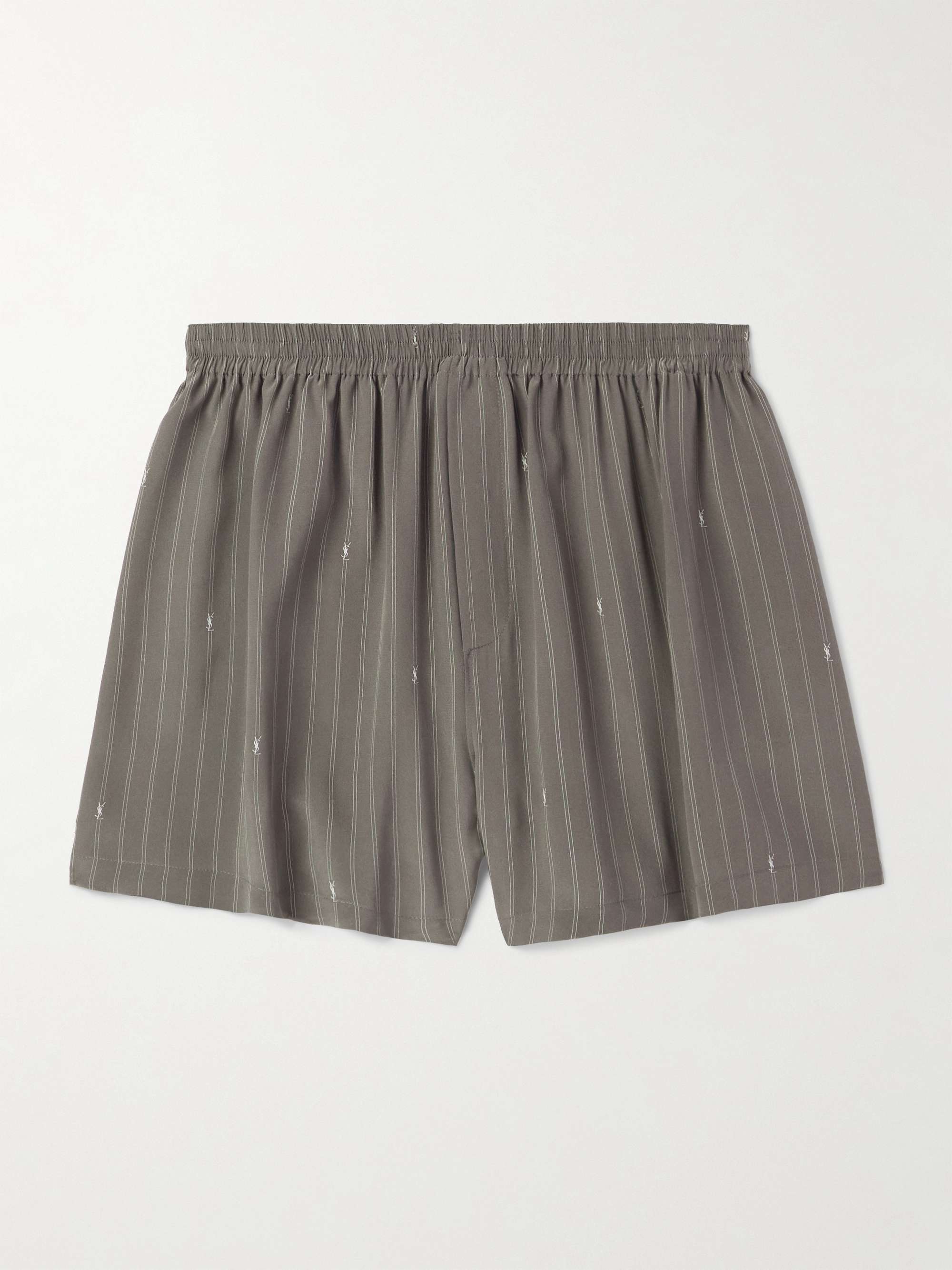 Straight-Leg Logo-Print Pinstriped Silk Shorts view