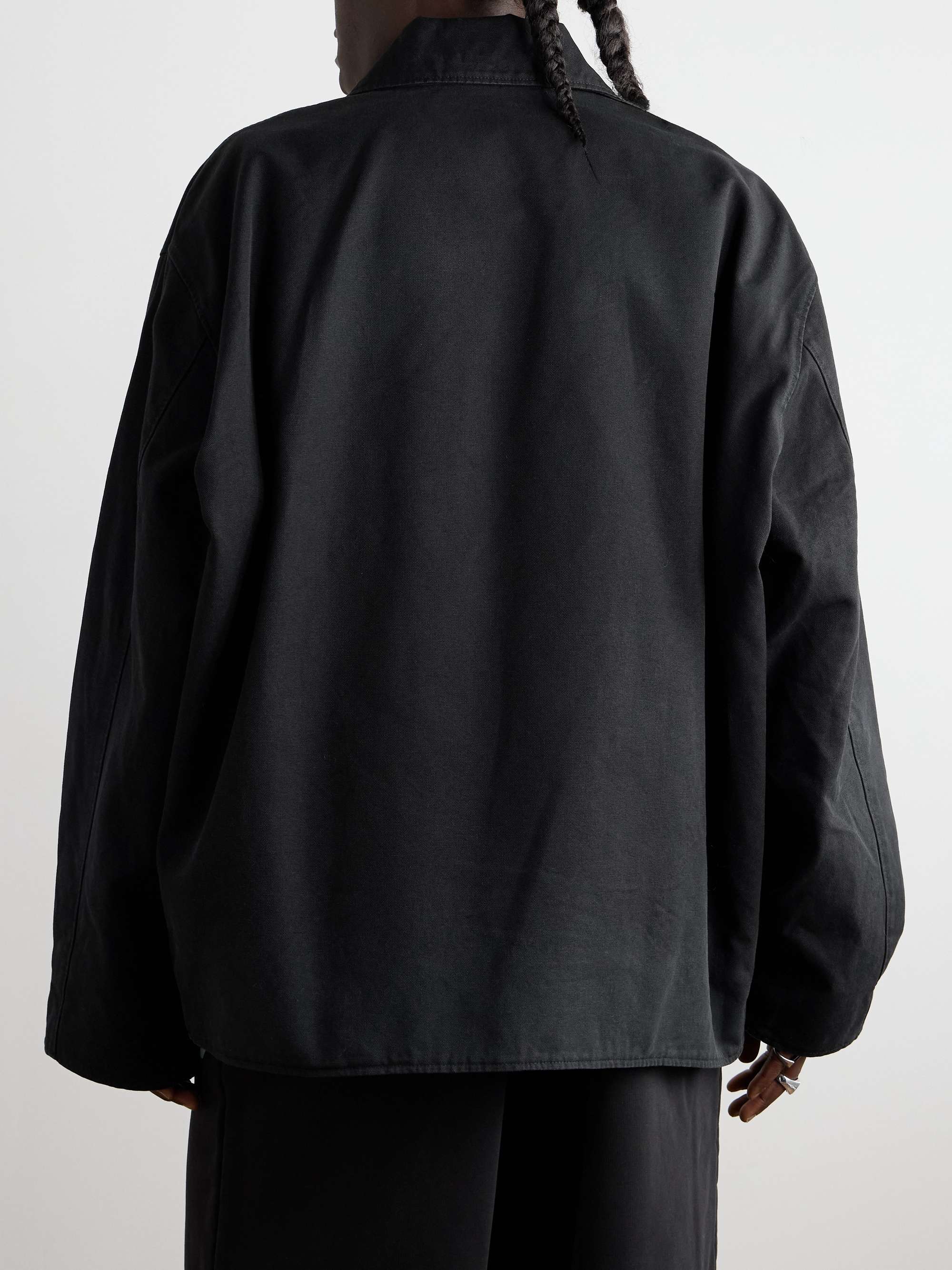 Oversized Logo-Embroidered Cotton-Canvas Zip-Up Jacket view