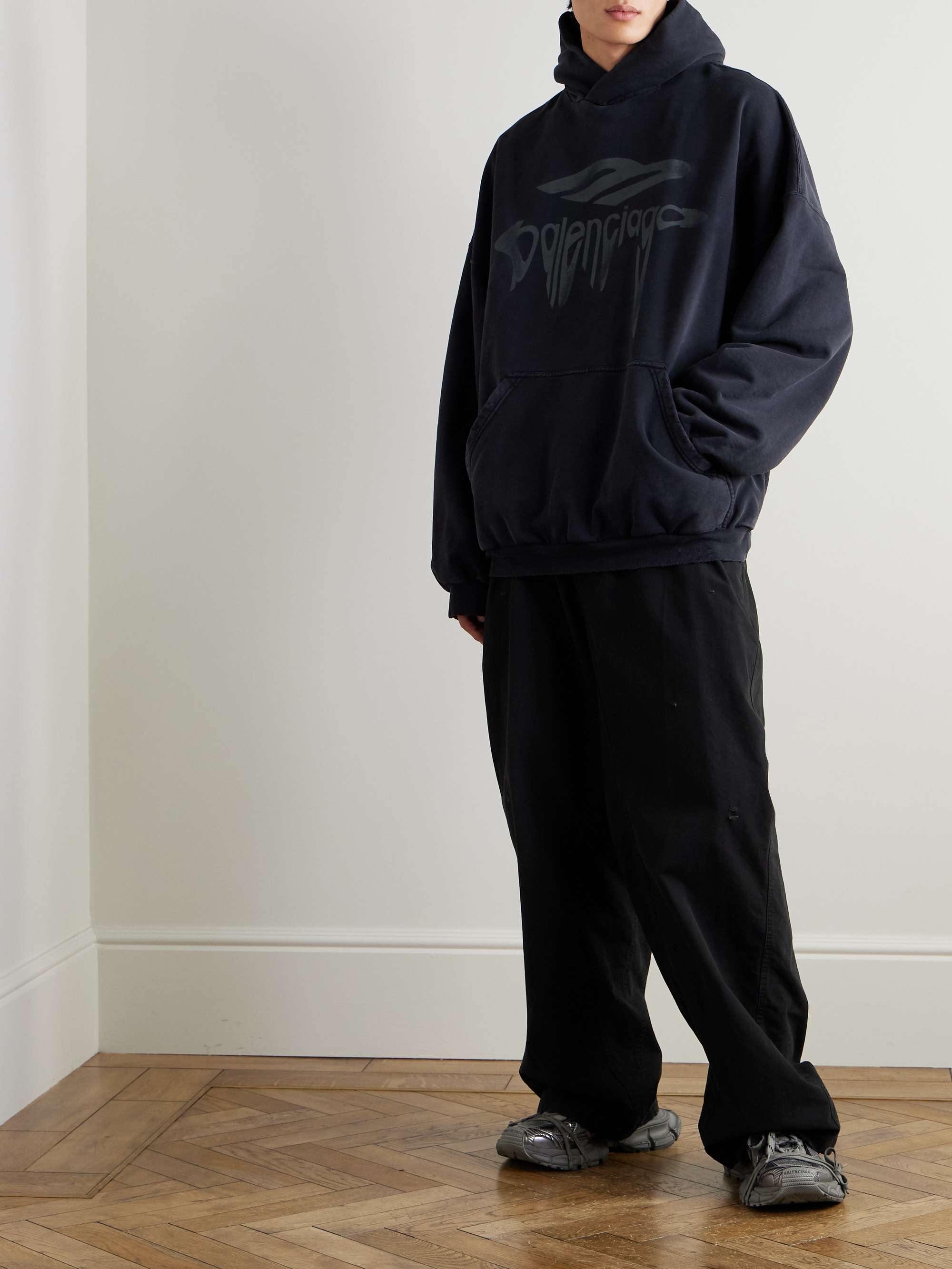 Wide-Leg Distressed Cotton Cargo Trousers view