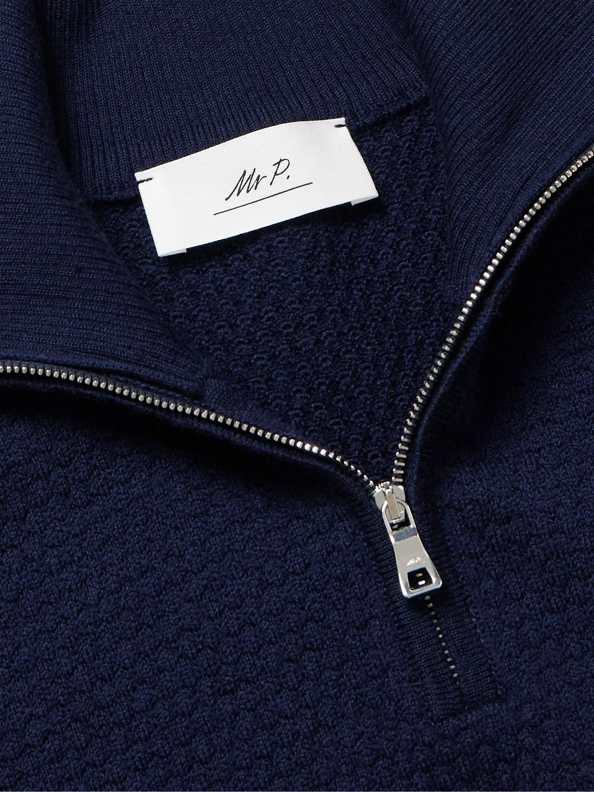Logo-Embroidered Merino Wool Half-Zip Sweater view