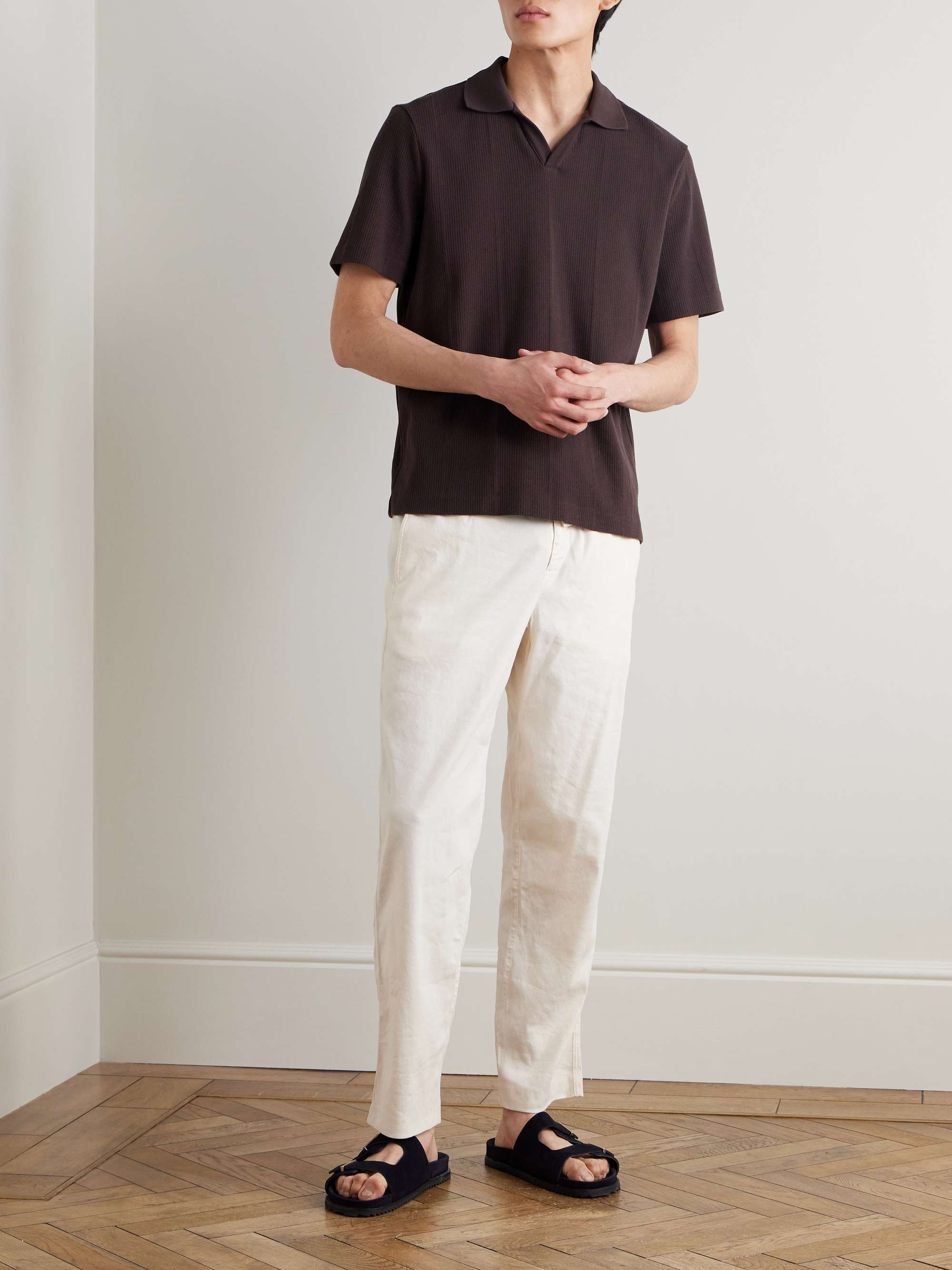 Jonny Open-Collar Pointelle-Knit Cotton Polo Shirt view