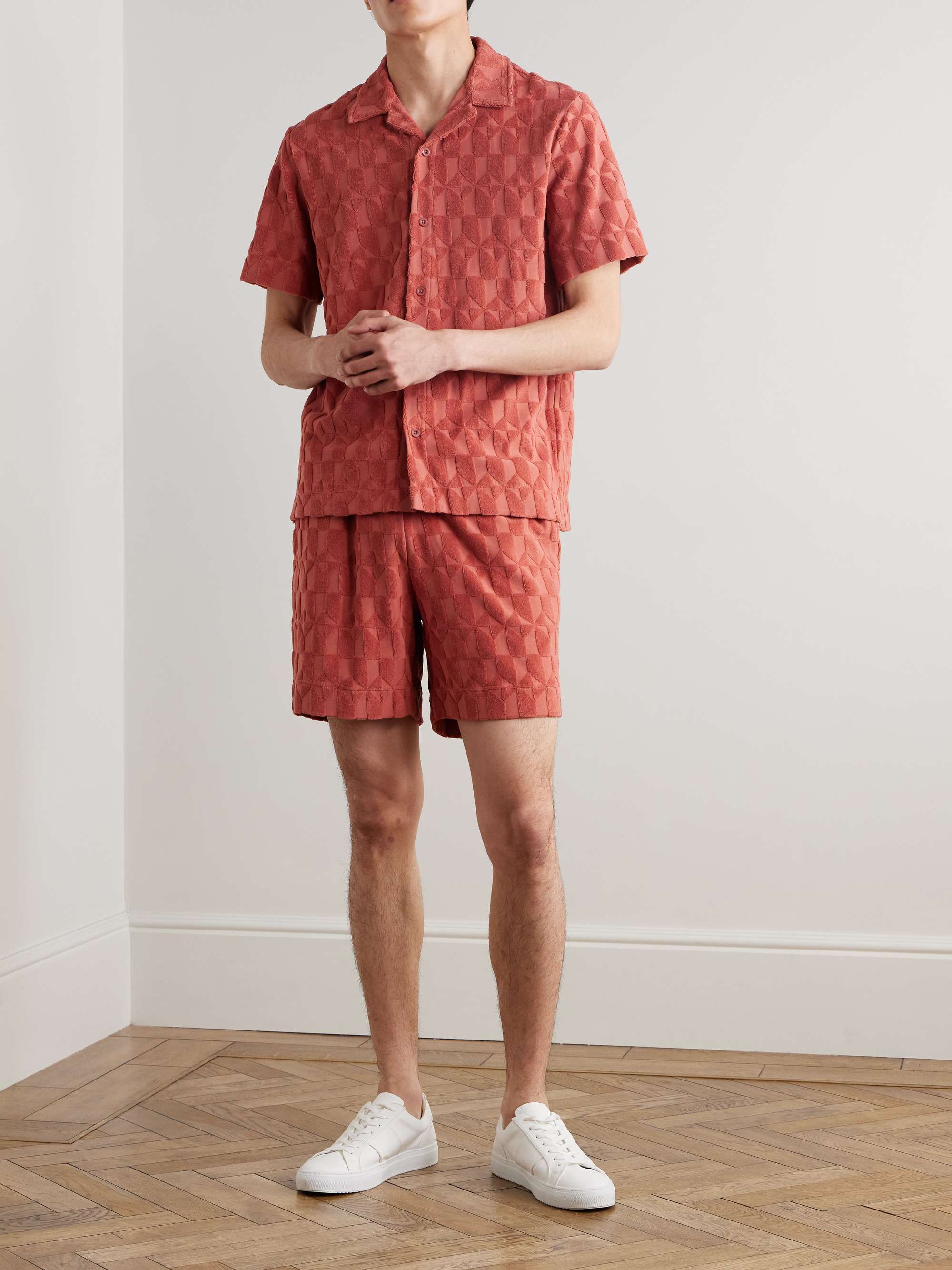 Straight-Leg Organic Cotton-Terry Jacquard Drawstring Shorts view