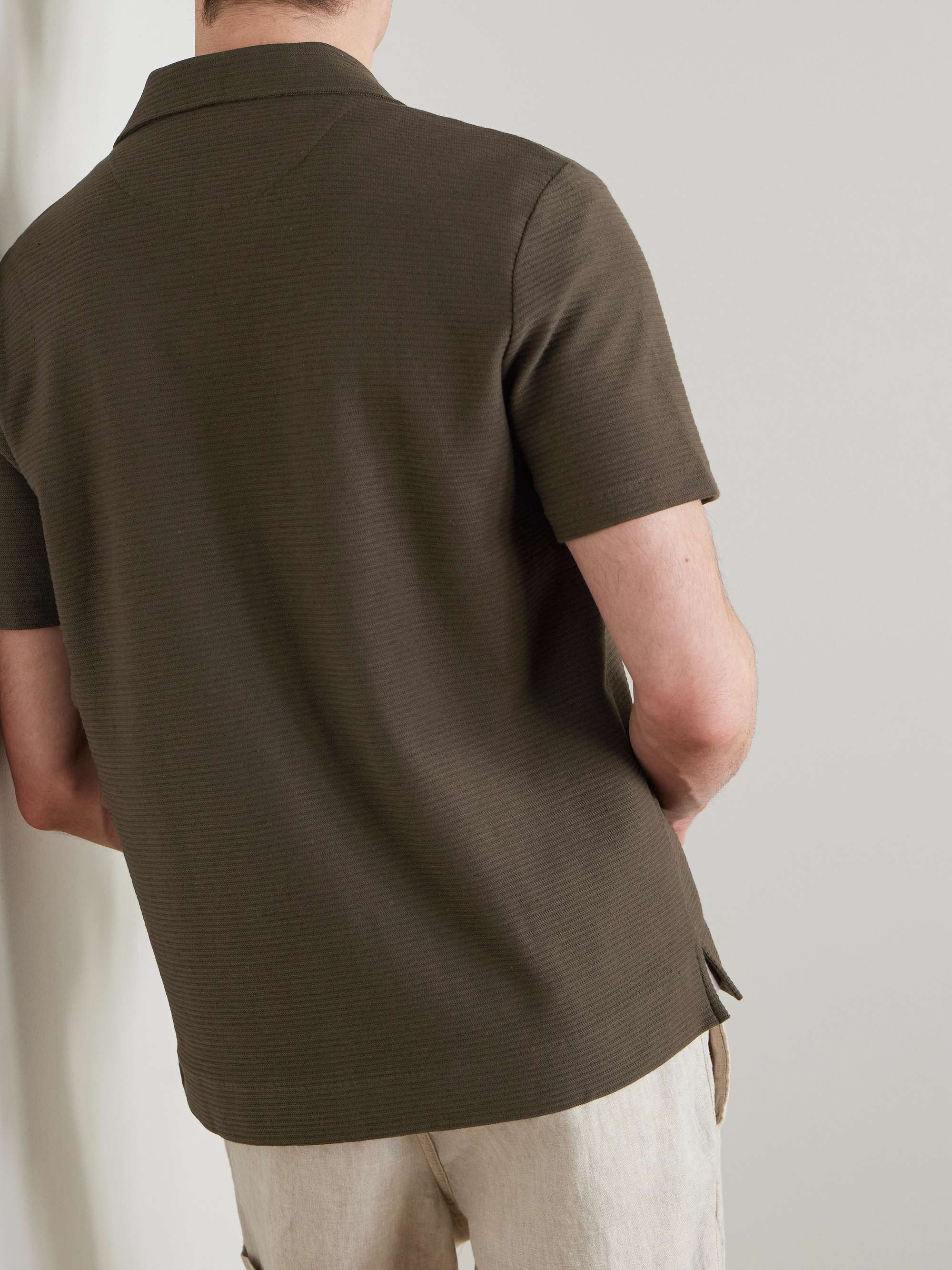 Camp-Collar Ribbed Organic Cotton-Jersey Shirt view