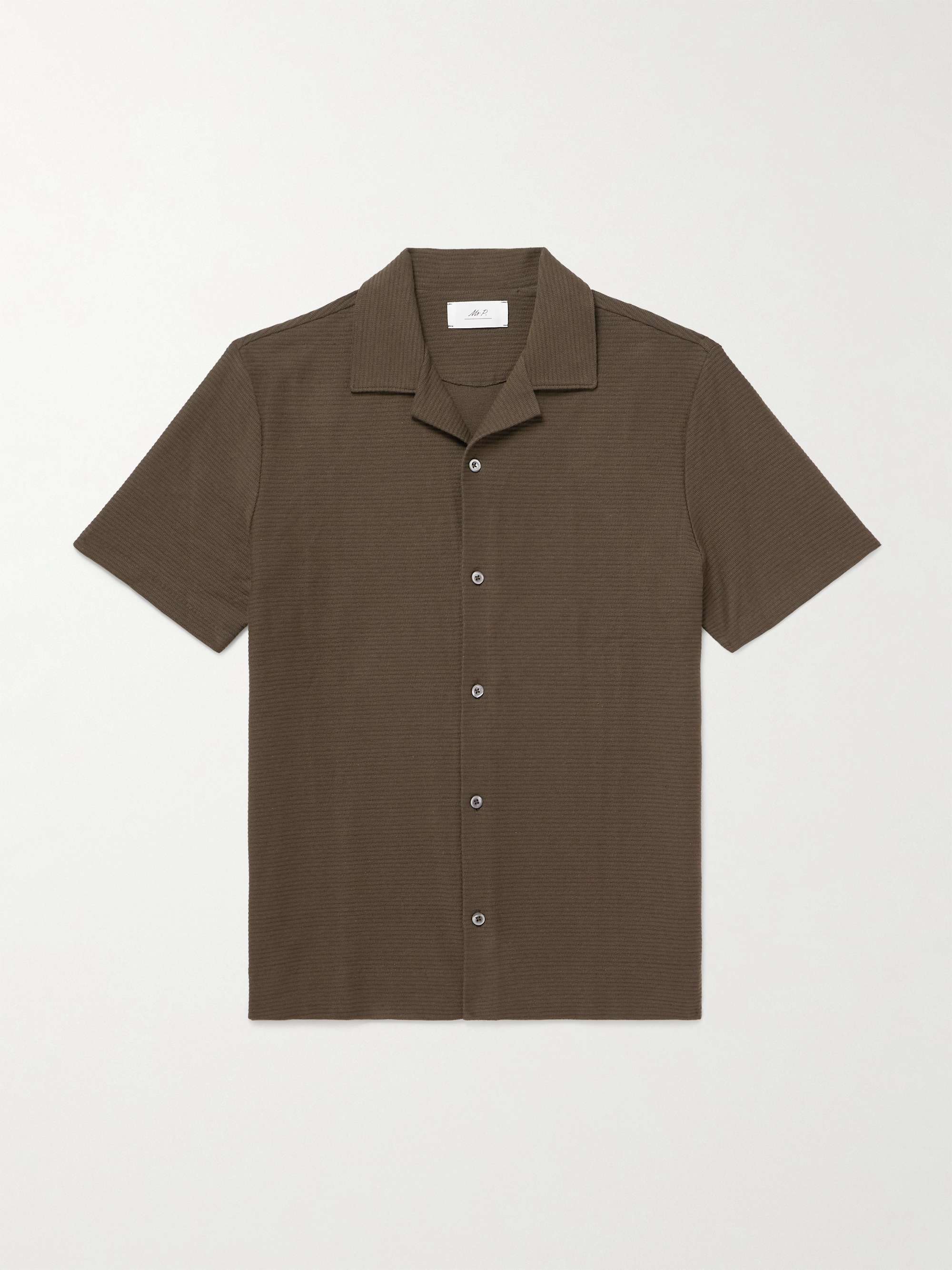 Camp-Collar Ribbed Organic Cotton-Jersey Shirt view