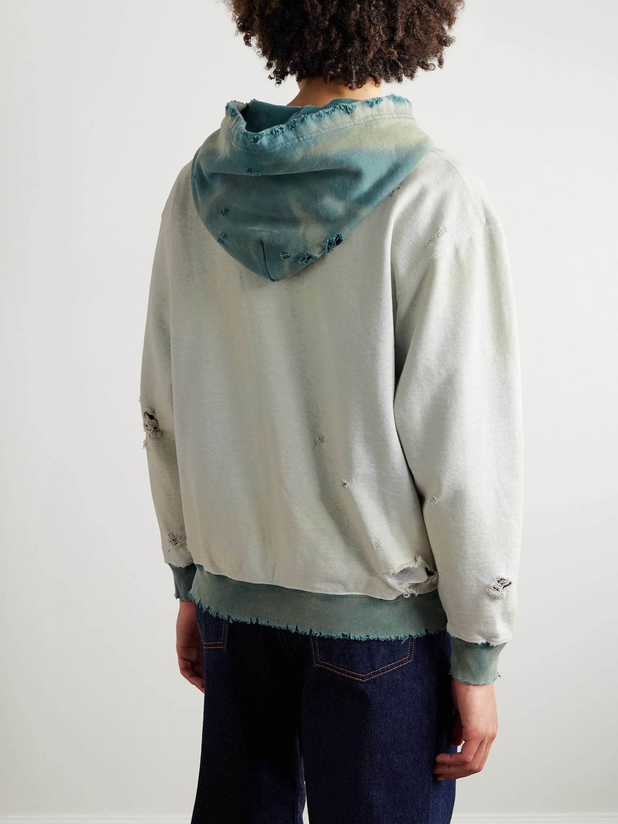 Savage Printed Distressed Cotton-Jersey Hoodie view