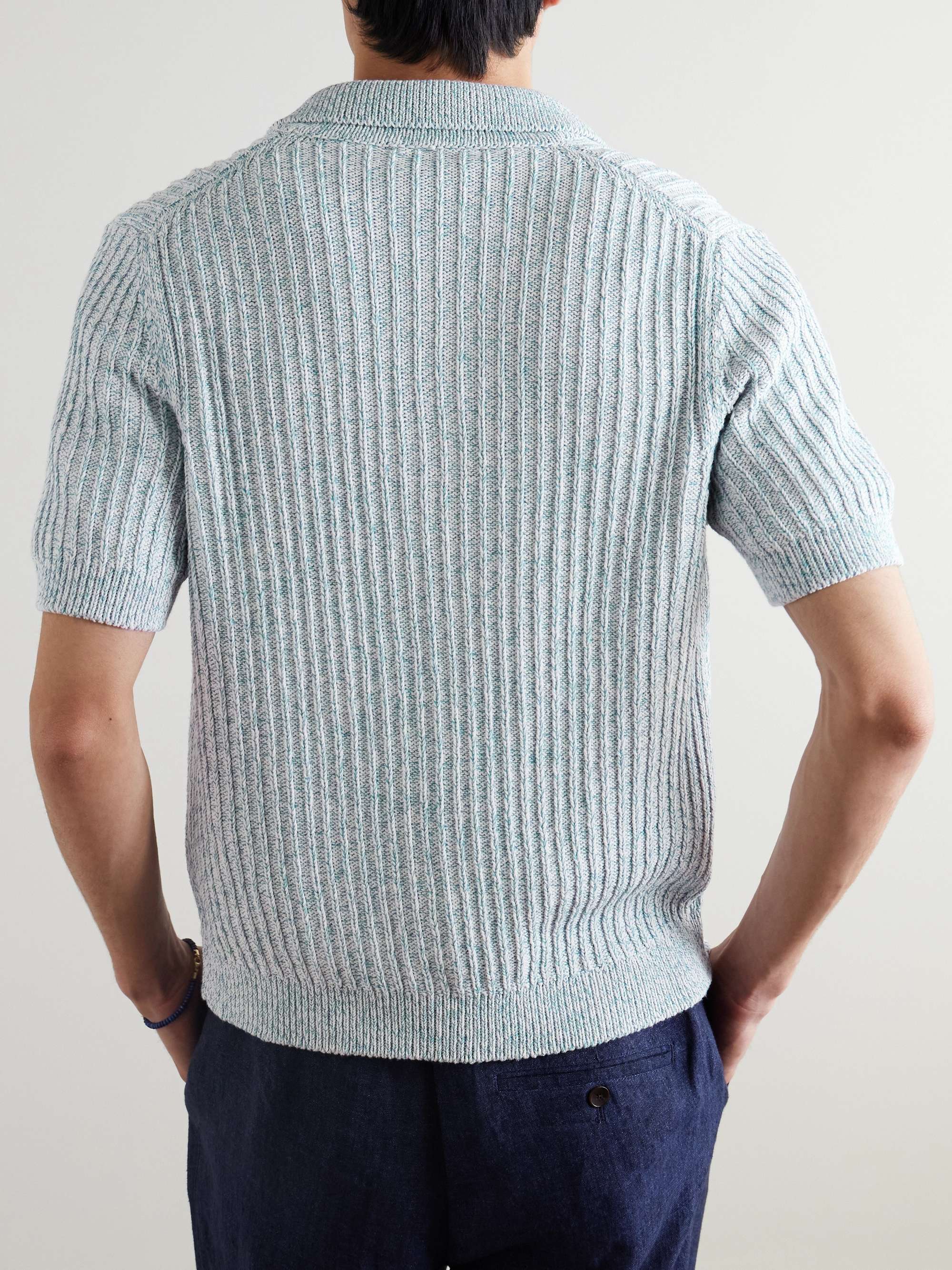 Camp-Collar Ribbed Organic Cotton Polo Shirt view