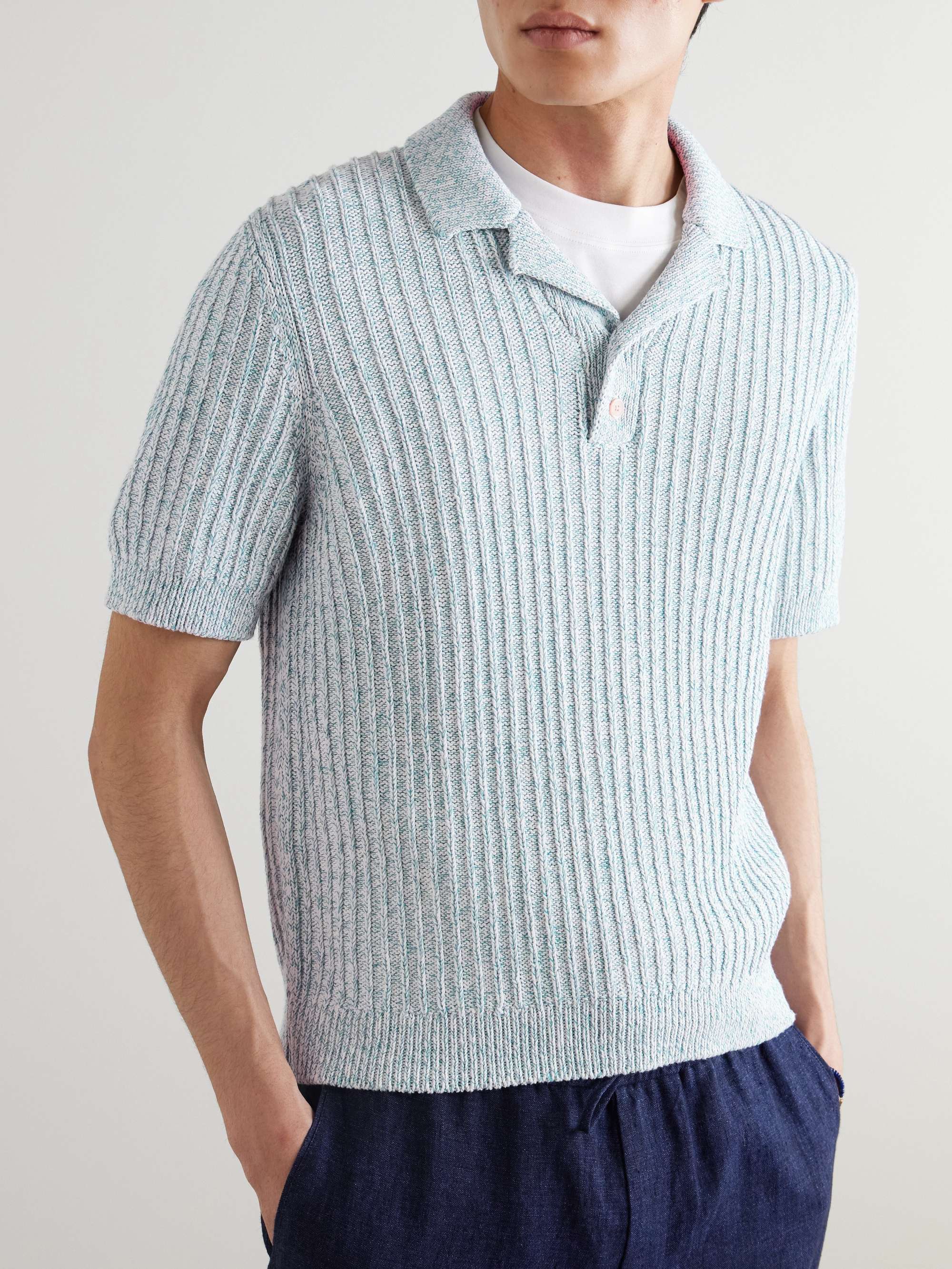 Camp-Collar Ribbed Organic Cotton Polo Shirt view