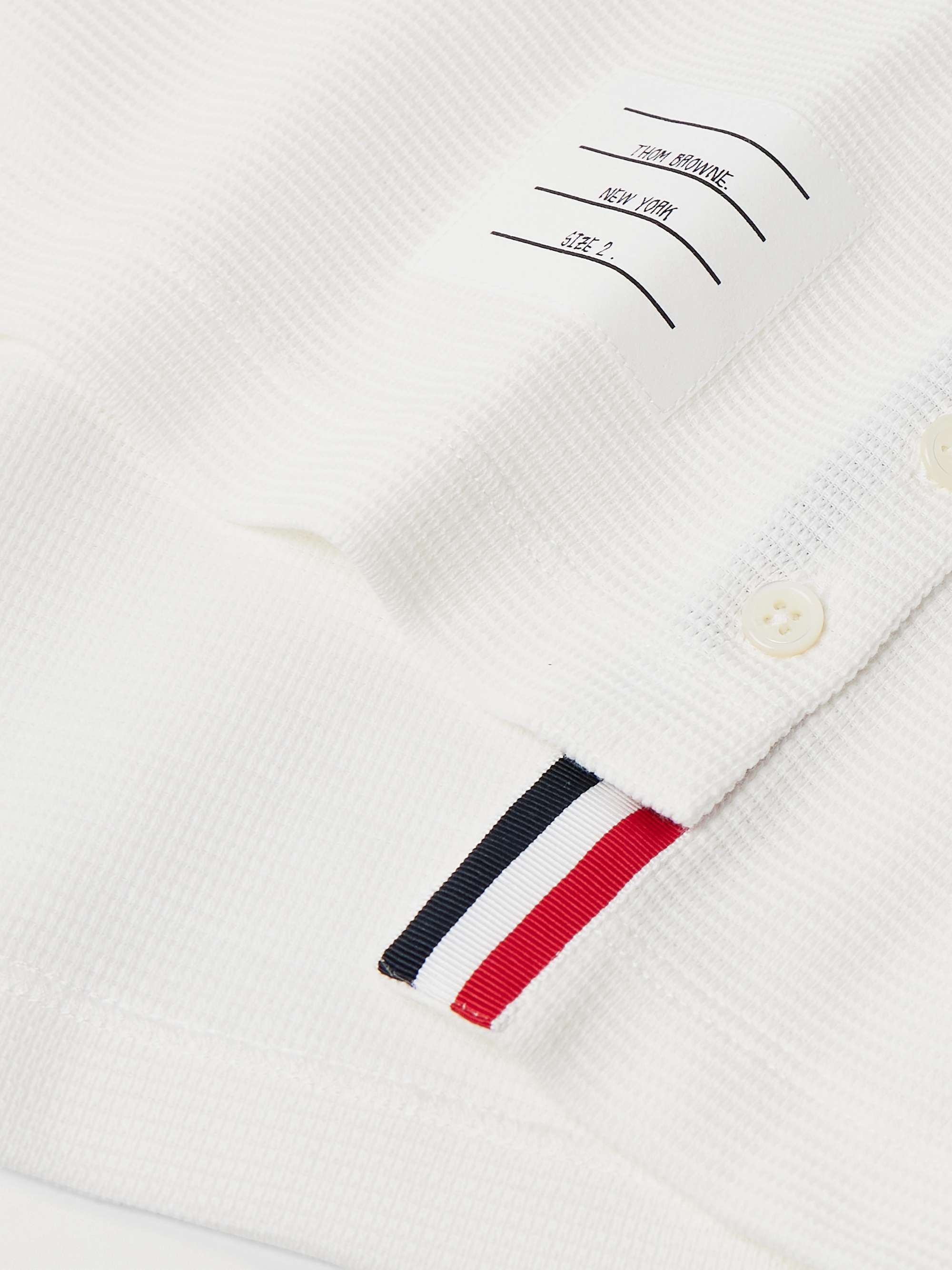 Logo-Appliquéd Striped Waffle-Knit Cotton Polo Shirt view