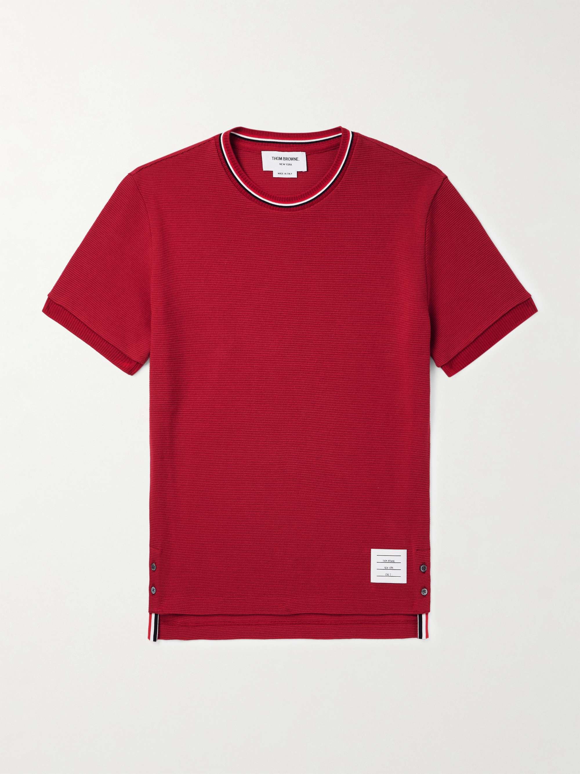 Slim-Fit Logo-Appliquéd Striped Waffle-Knit Cotton T-Shirt view