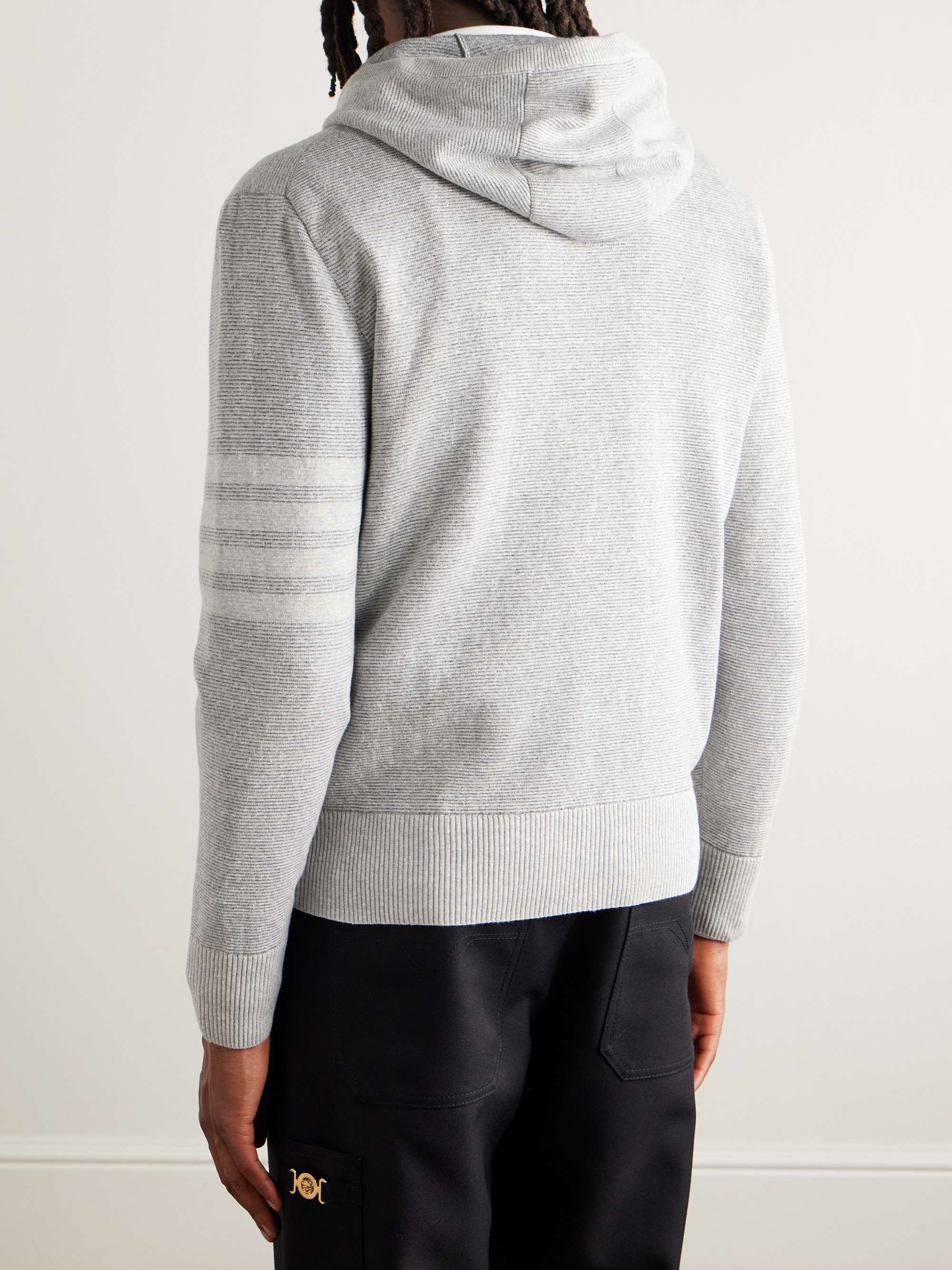 Striped Textured Linen and Cotton-Blend Zip-Up Hoodie view